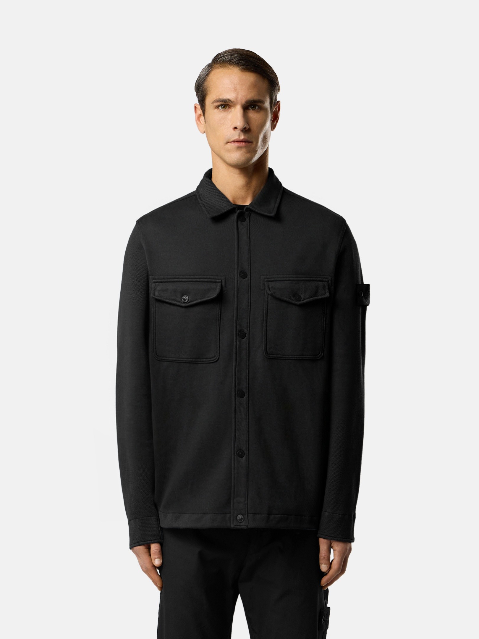 Black Regular-fit collared sweatshirt with chest pockets 6100026
