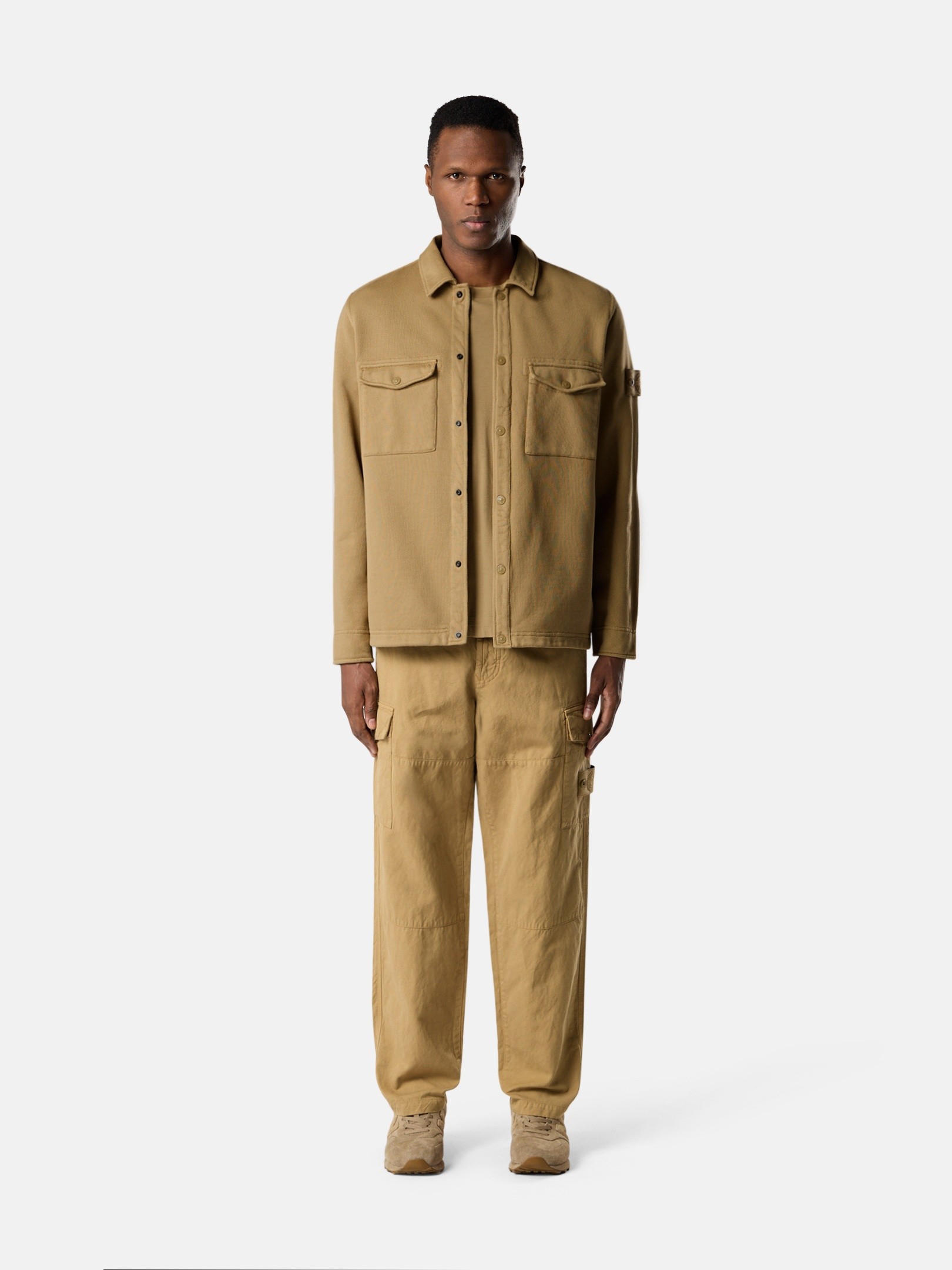 Dark Beige Regular-fit collared sweatshirt with chest pockets 