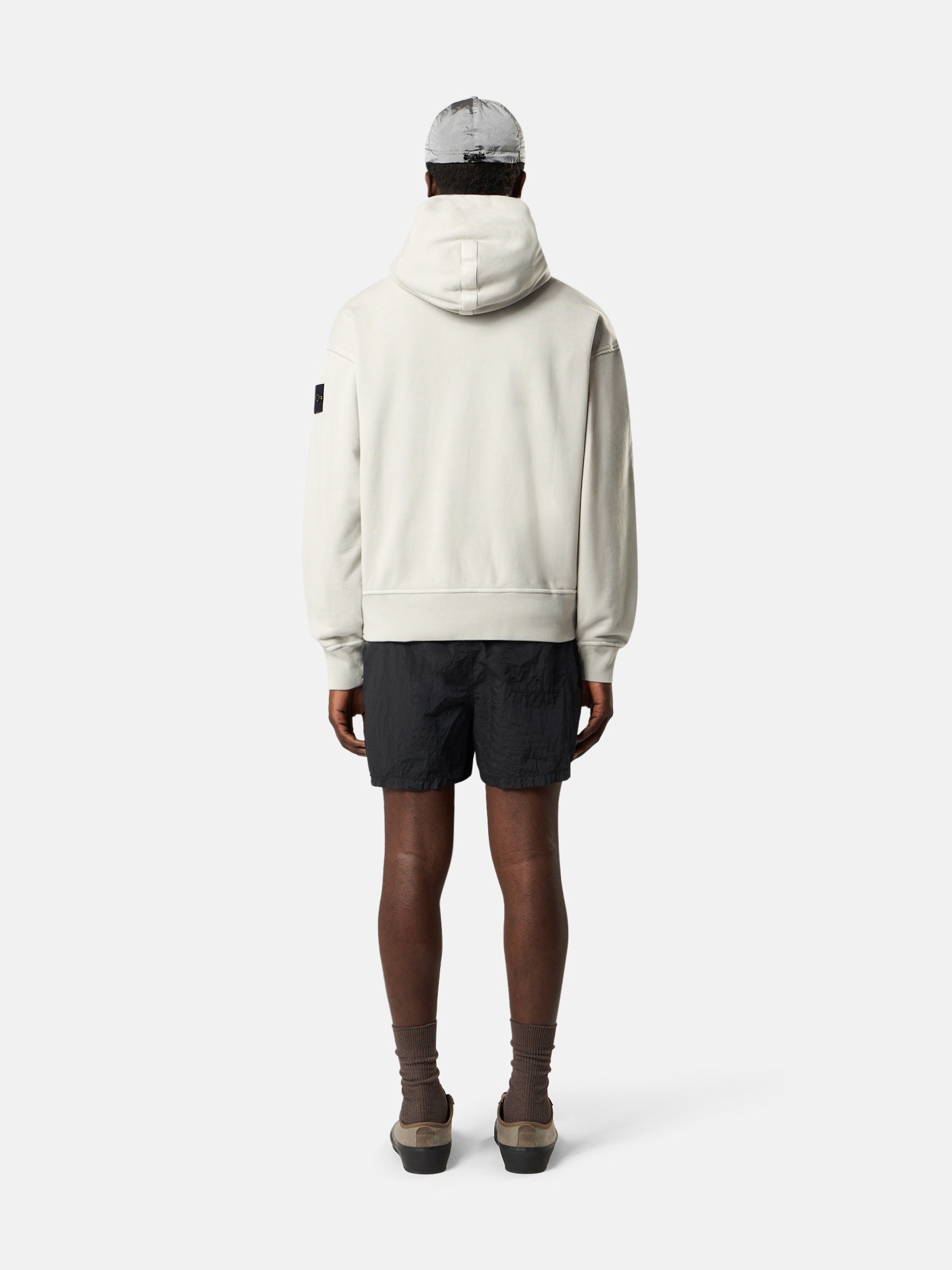 Pearl Grey Oversized-fit zipper-up hooded sweatshirt with pockets