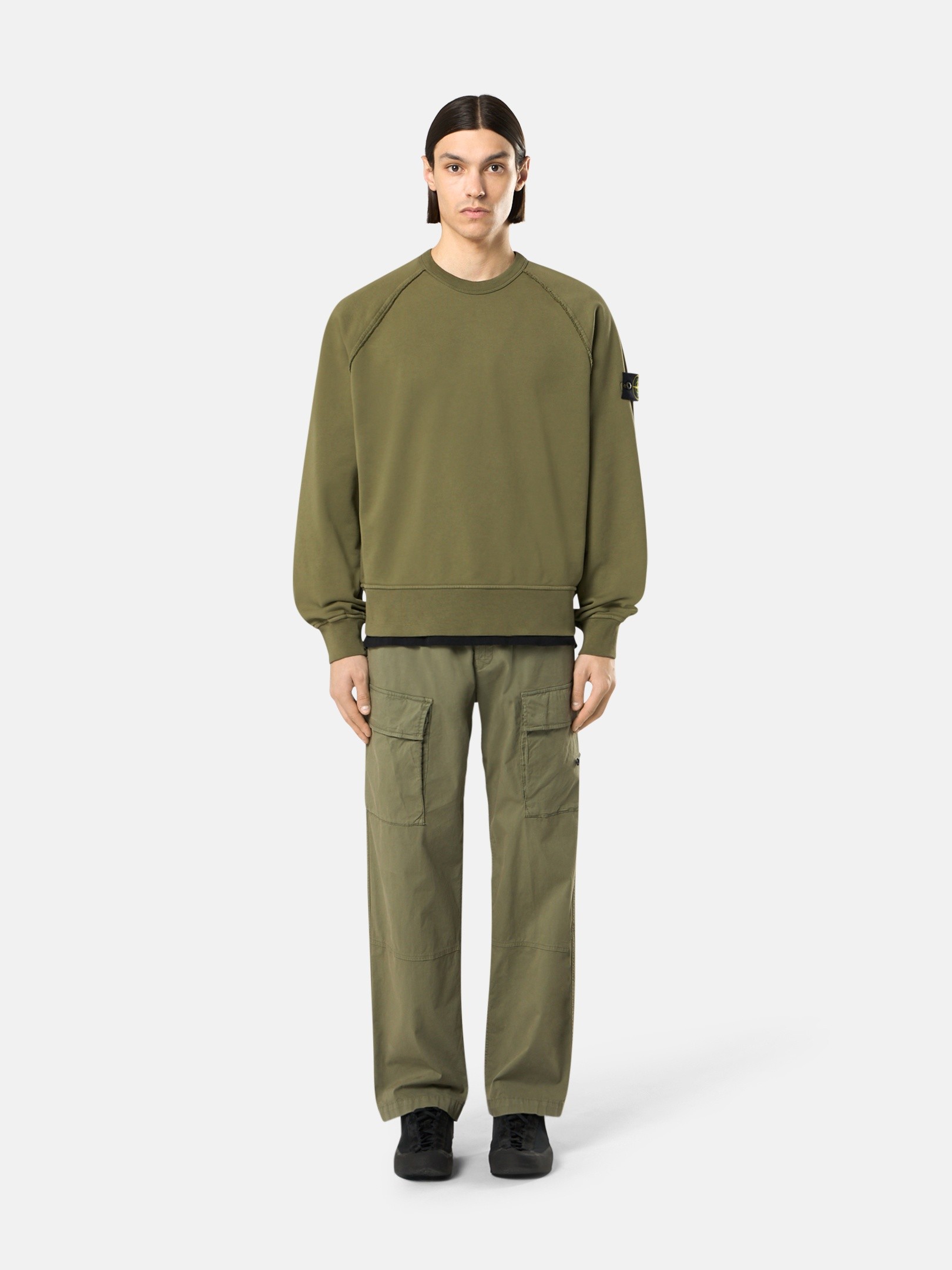 Military Green Oversized-fit crewneck sweatshirt with raglan