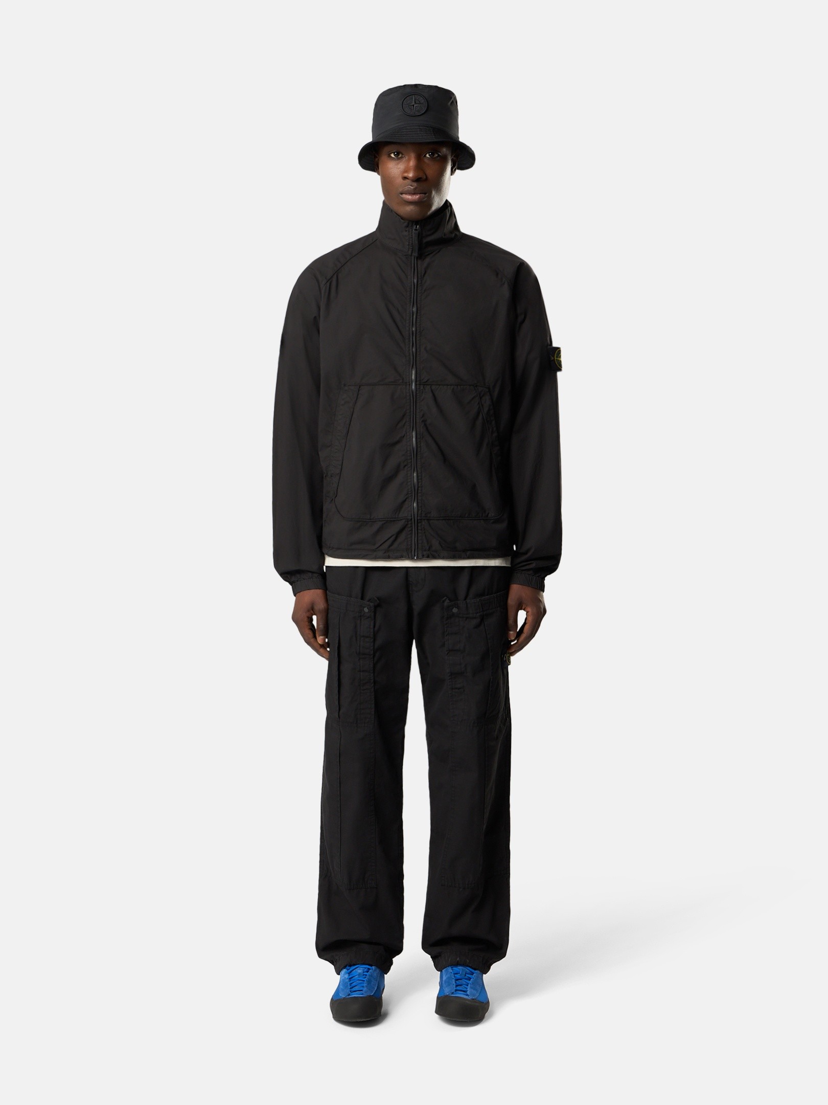 Black Oversized-fit zip-up track jacket with raglan sleeves