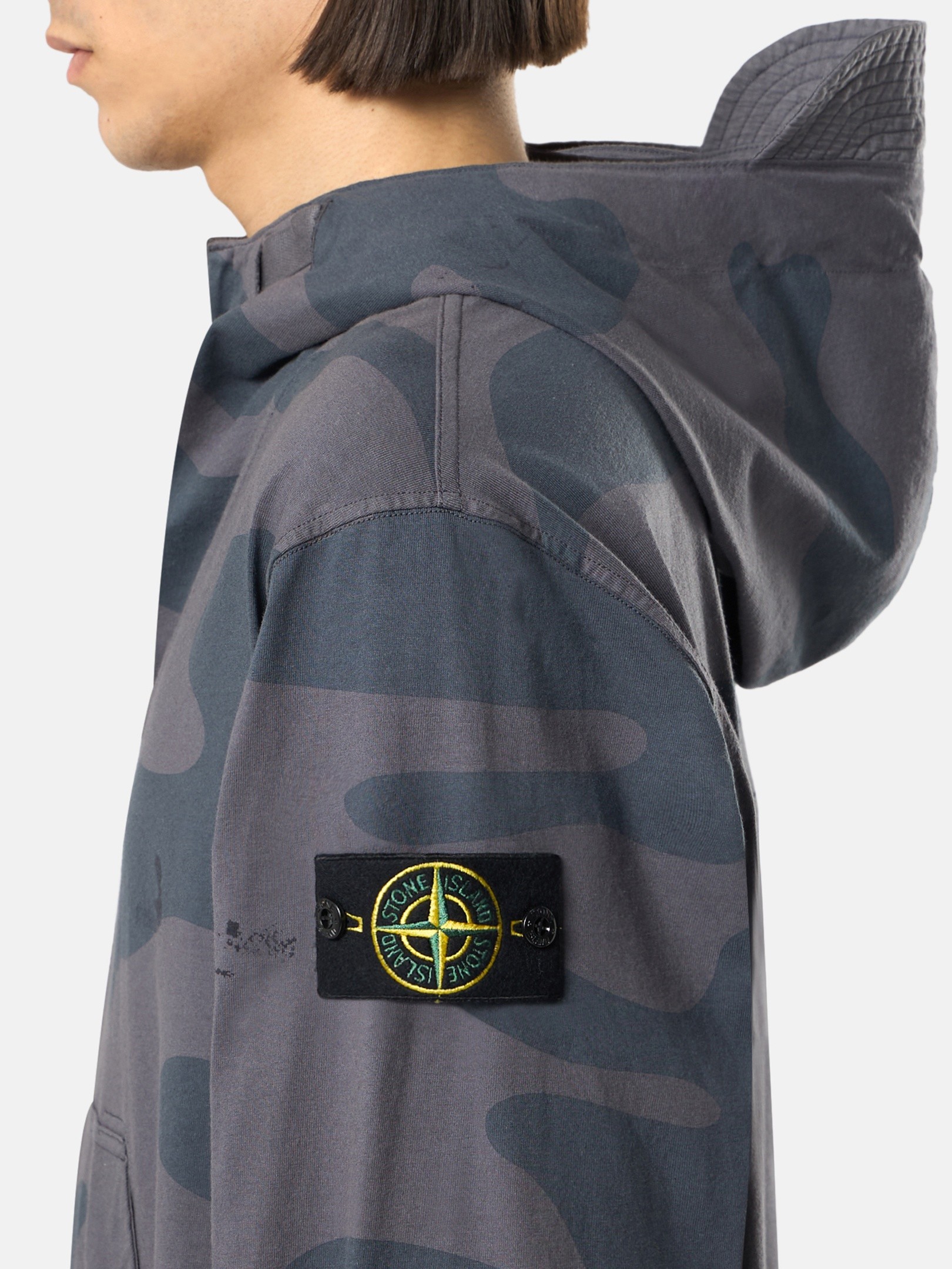 Blue Grey Oversized-fit hooded half-zip sweatshirt with pocket 