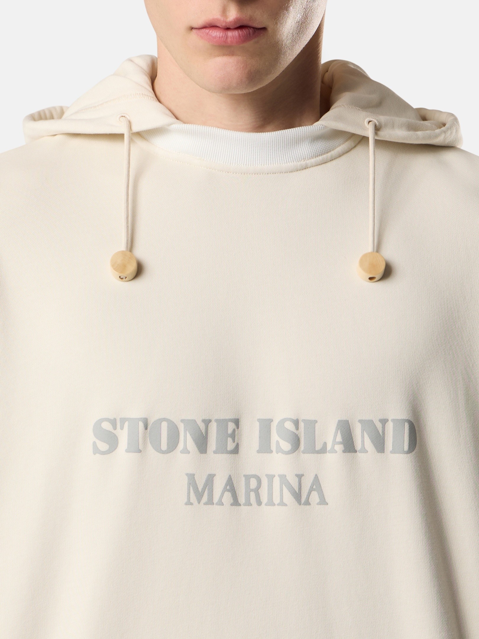 Ivory Oversized-fit hooded sweatshirt with Stone Island Marina