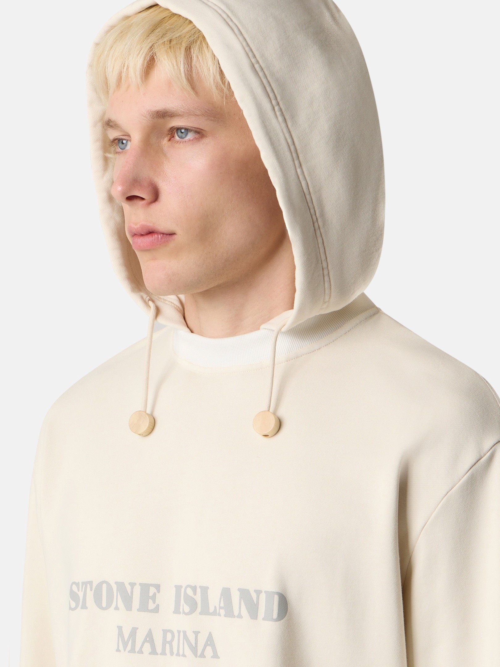 Ivory Oversized-fit hooded sweatshirt with Stone Island Marina