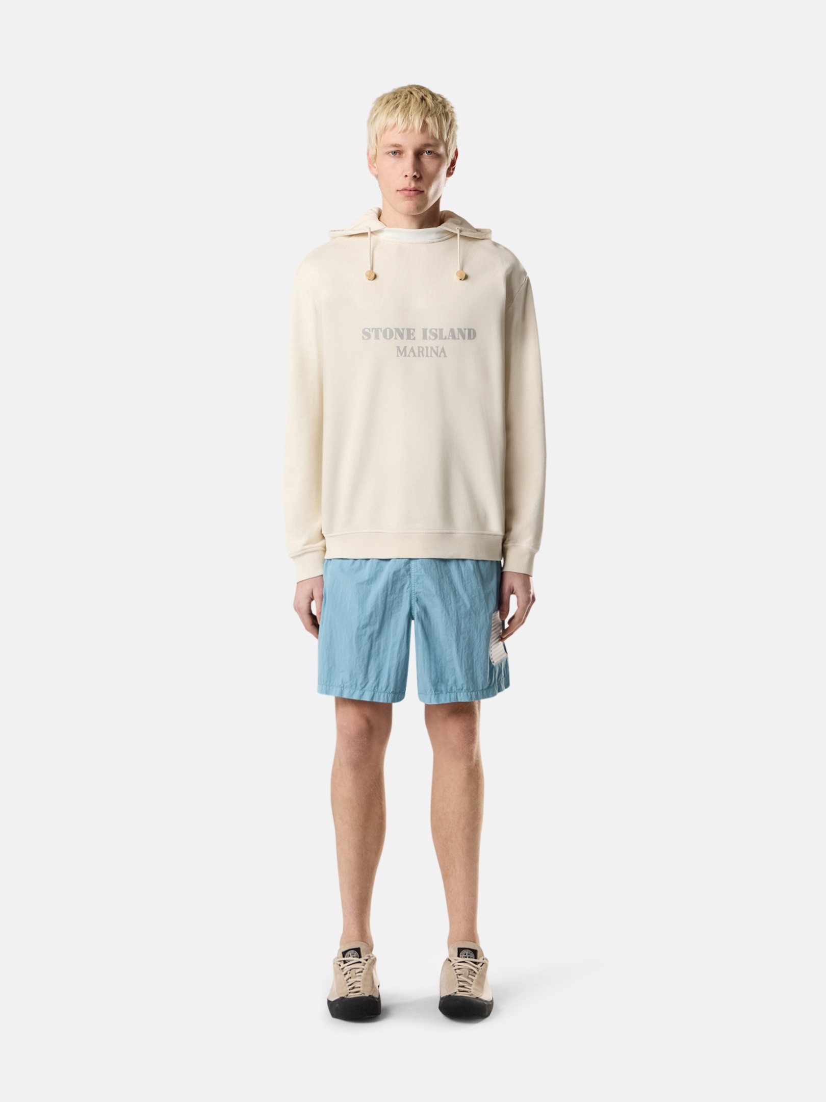 Ivory Oversized-fit hooded sweatshirt with Stone Island Marina
