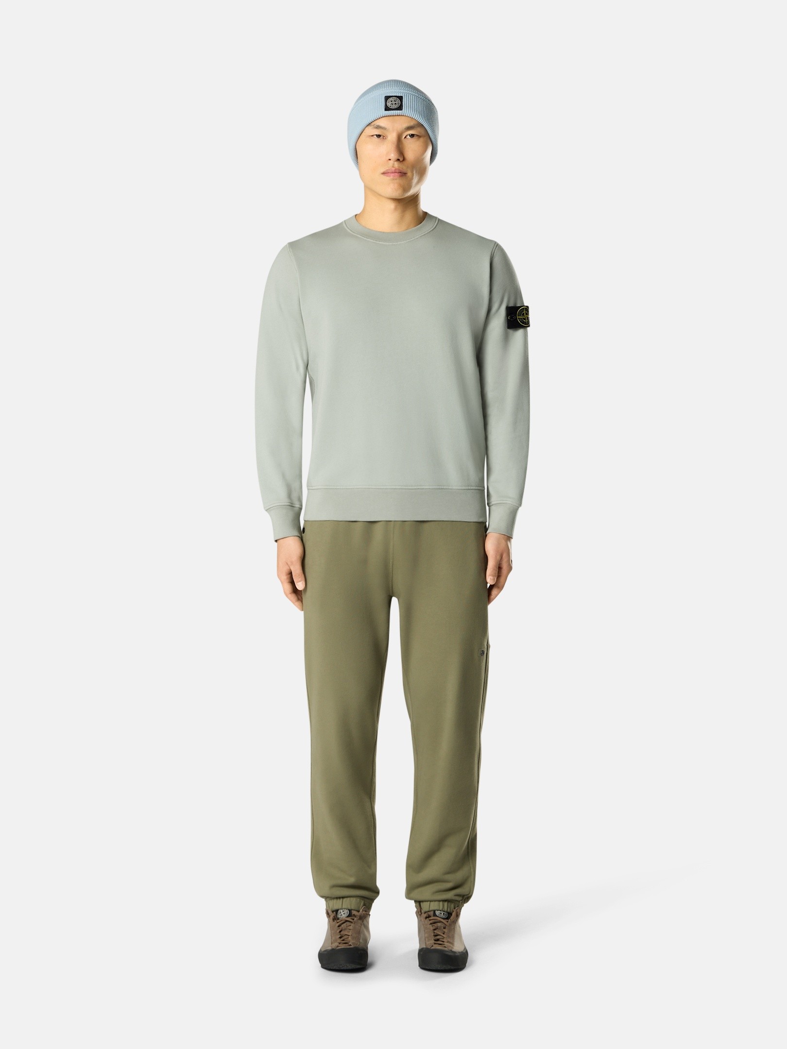 Sage Green Regular-fit crewneck sweatshirt with raglan sleeves