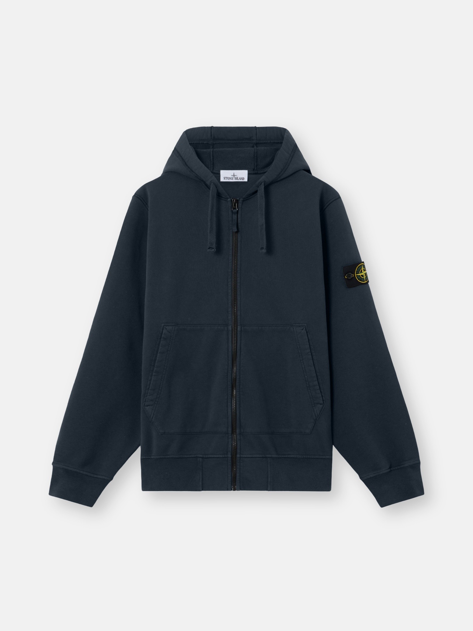 Navy Blue Regular-fit zipper-up hooded sweatshirt with pockets