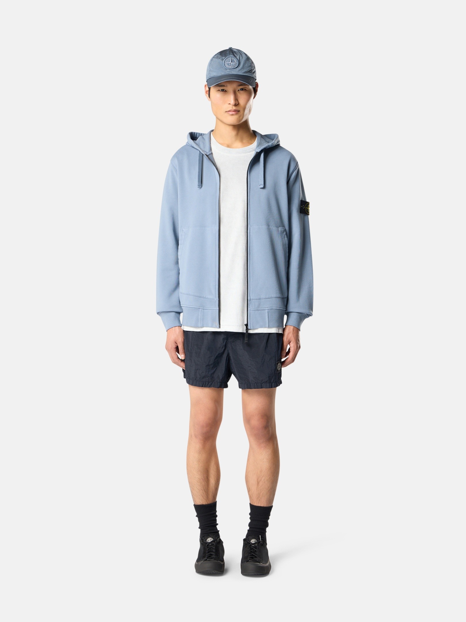 Avio Blue Regular-fit zipper-up hooded sweatshirt with pockets