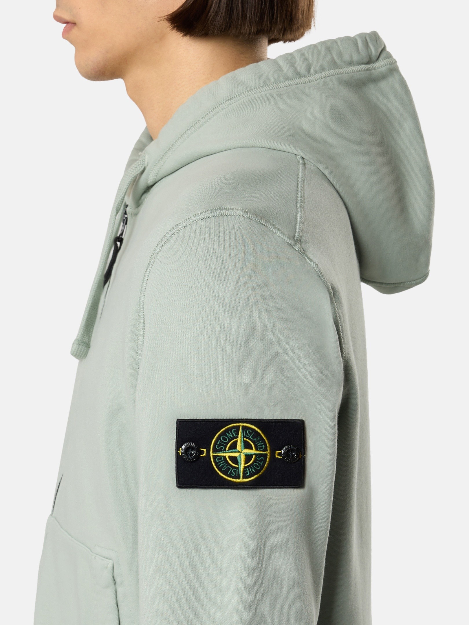 Sage Green Regular-fit zipper-up hooded sweatshirt with pockets