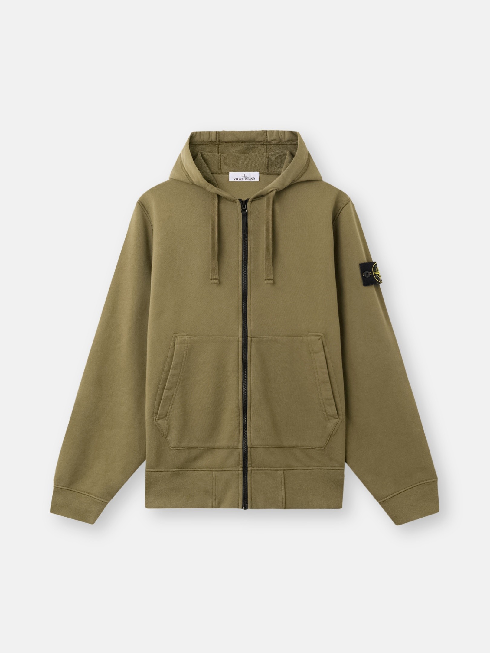 Military Green Regular-fit zip-up hooded sweatshirt with pockets