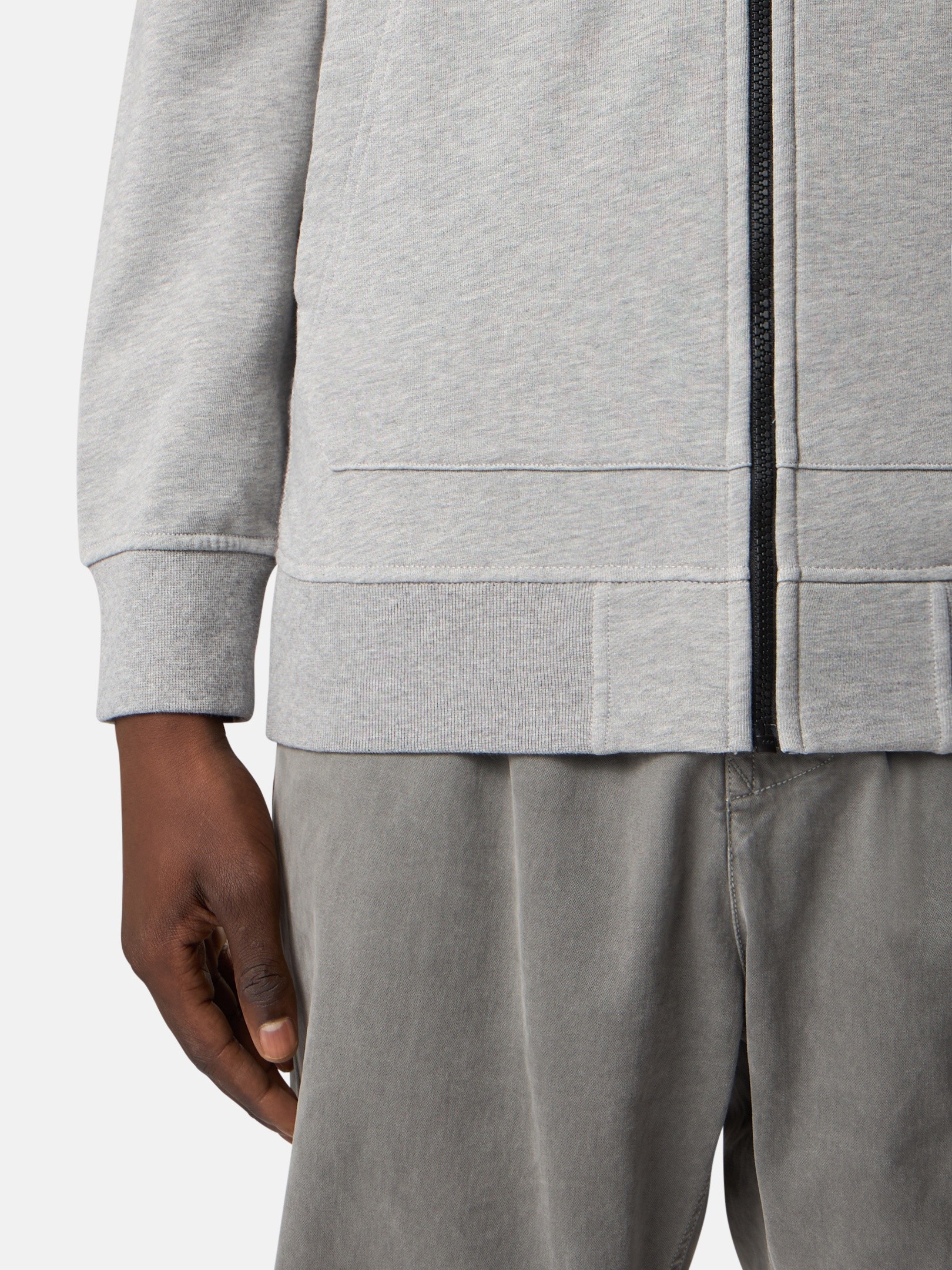Dust Grey Melange Regular-fit zipper-up hooded sweatshirt with