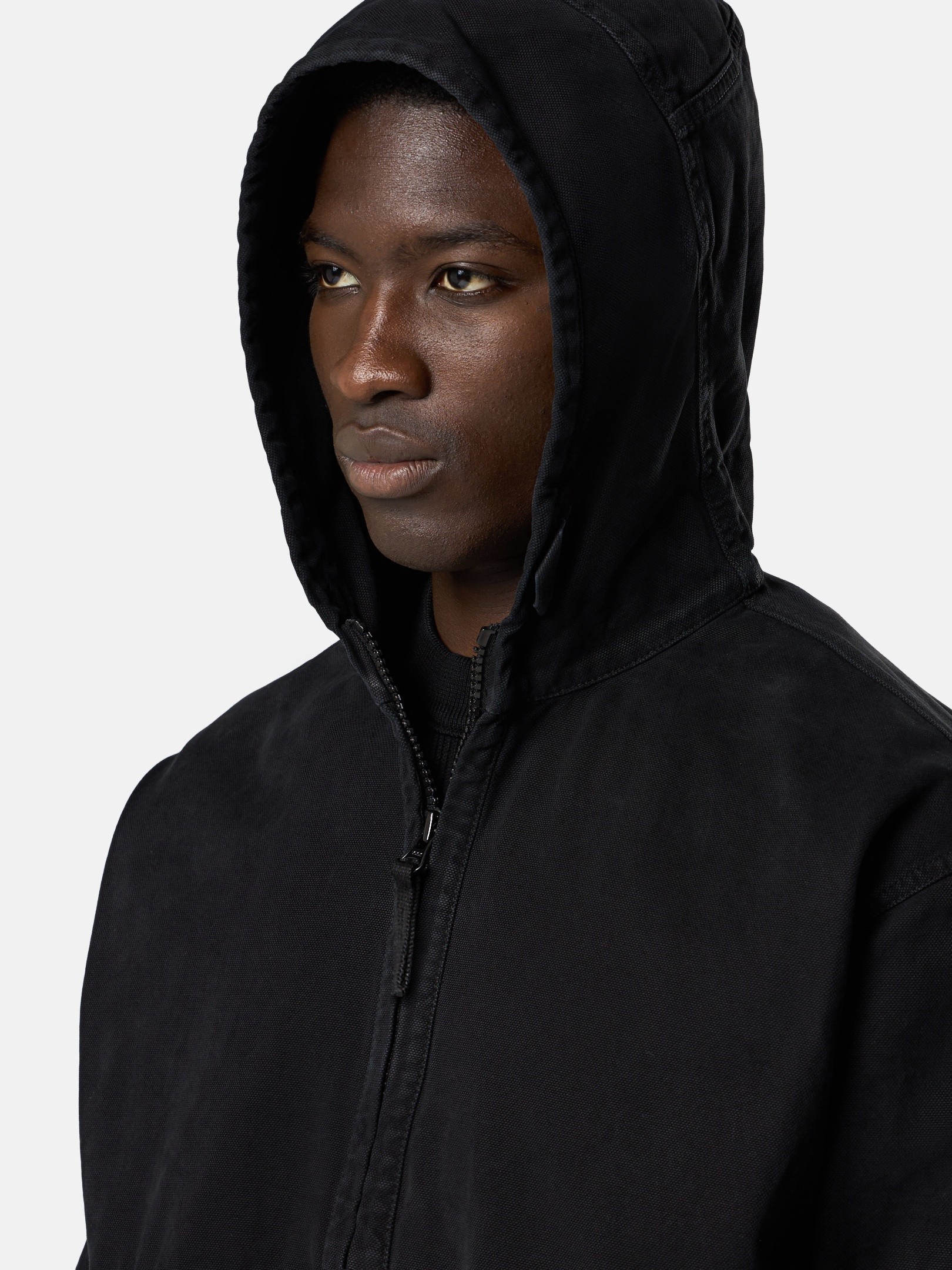 AQQYA Men's Zip-Up Hoodie - Casual Solid Color Fleece Sweatshirt With Pocket, Lightweight Cotton Blend (Black, Large)