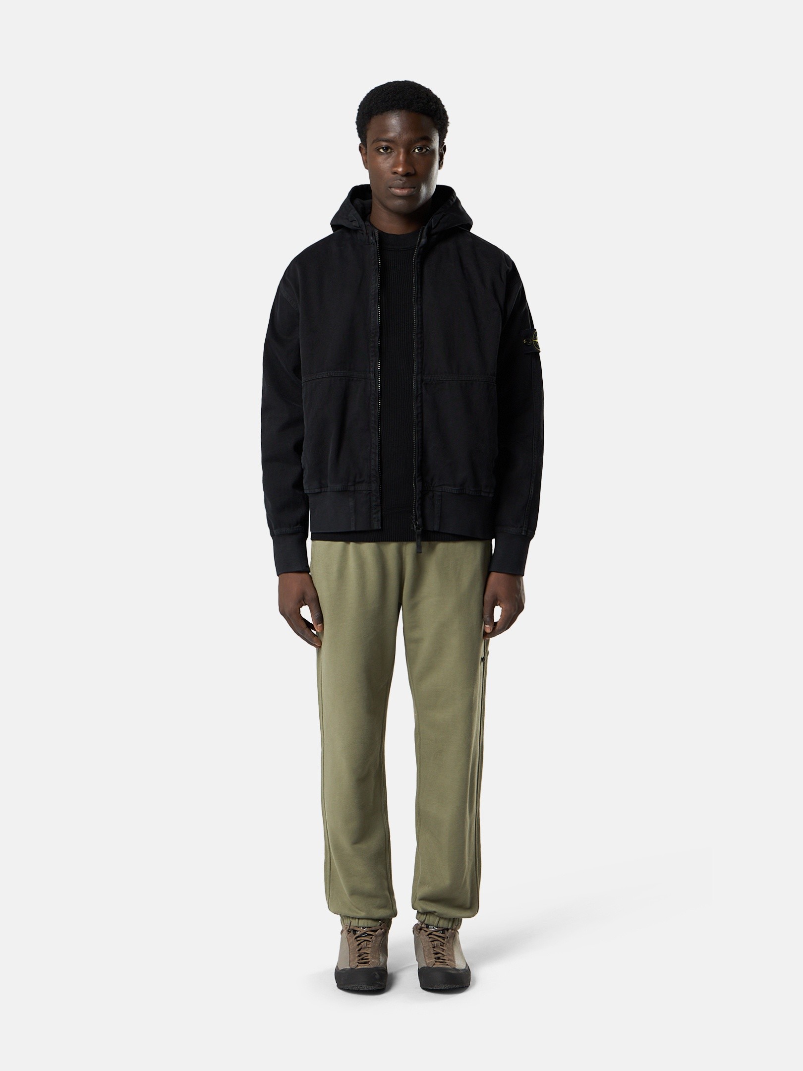 Black Oversized-fit zip-up hooded jacket with pockets 6100068
