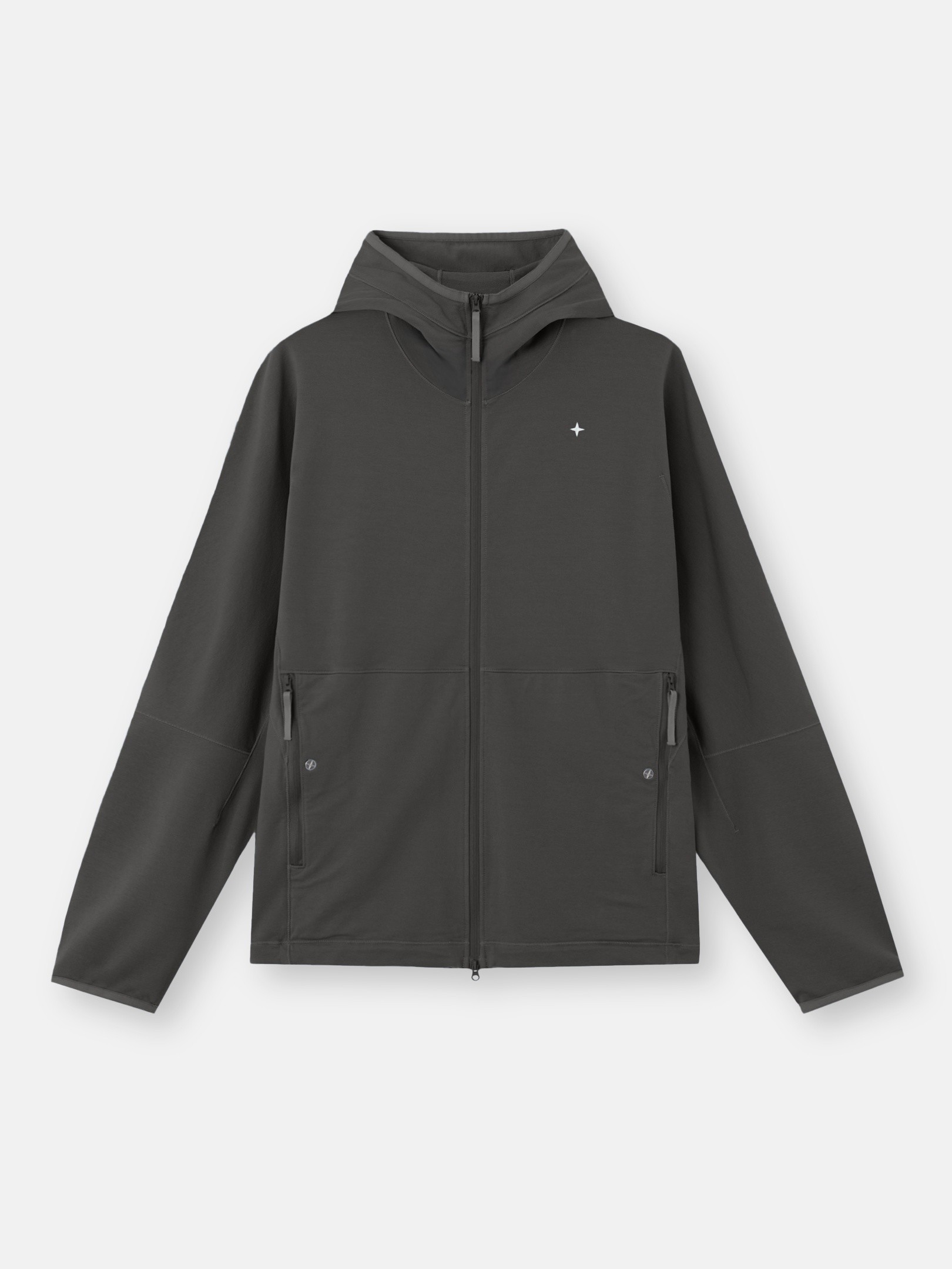 Charcoal Grey Regular-fit zip-up hooded sweatshirt with raglan
