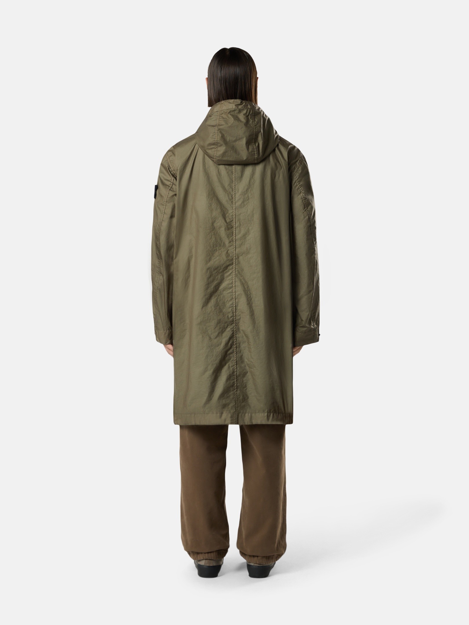 Military Green Long hooded parka with water-resistant membrane