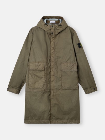 Military Green Long hooded parka with water-resistant membrane