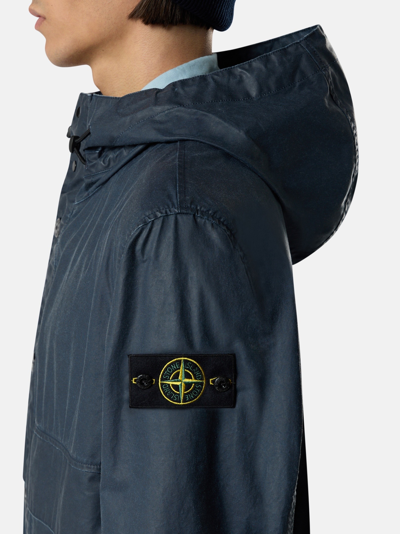 Navy Blue Long hooded parka with storm flaps 7100002 WAXED PIGMENT