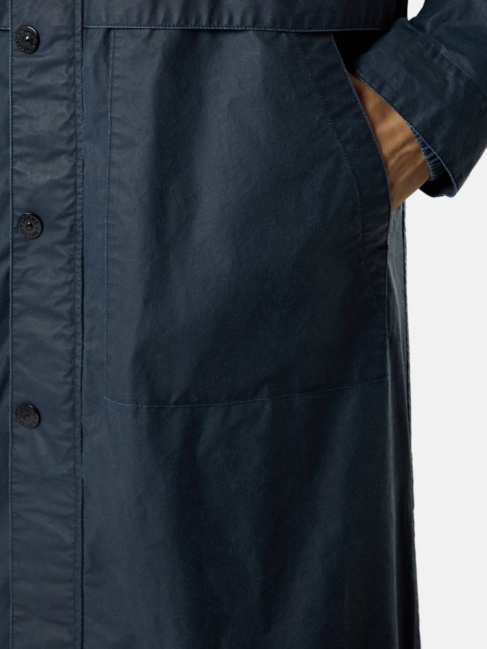 Navy Blue Long hooded parka with storm flaps 7100002 WAXED PIGMENT