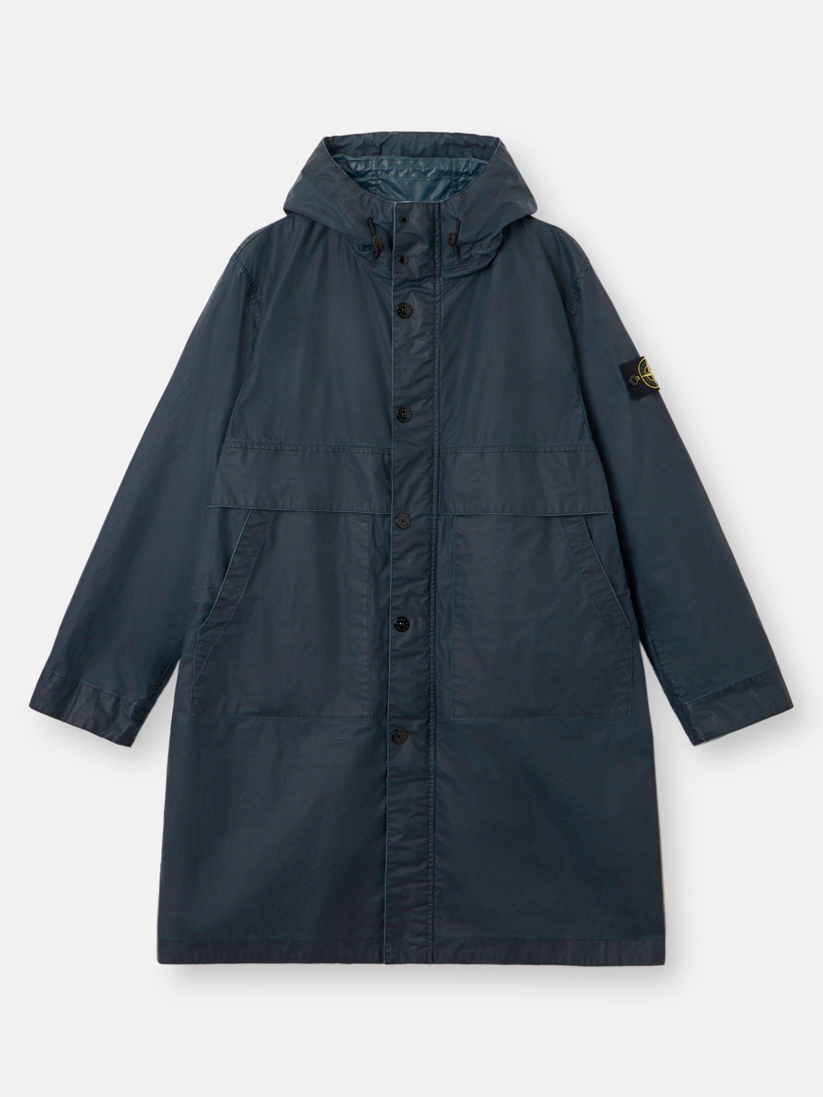 Navy Blue Long hooded parka with storm flaps 7100002 WAXED PIGMENT