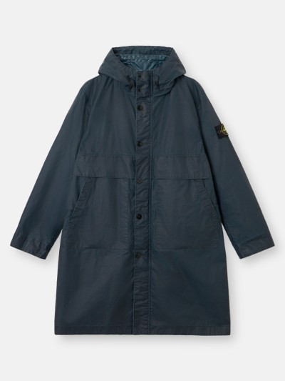 Navy Blue Long hooded parka with storm flaps 7100002 WAXED PIGMENT