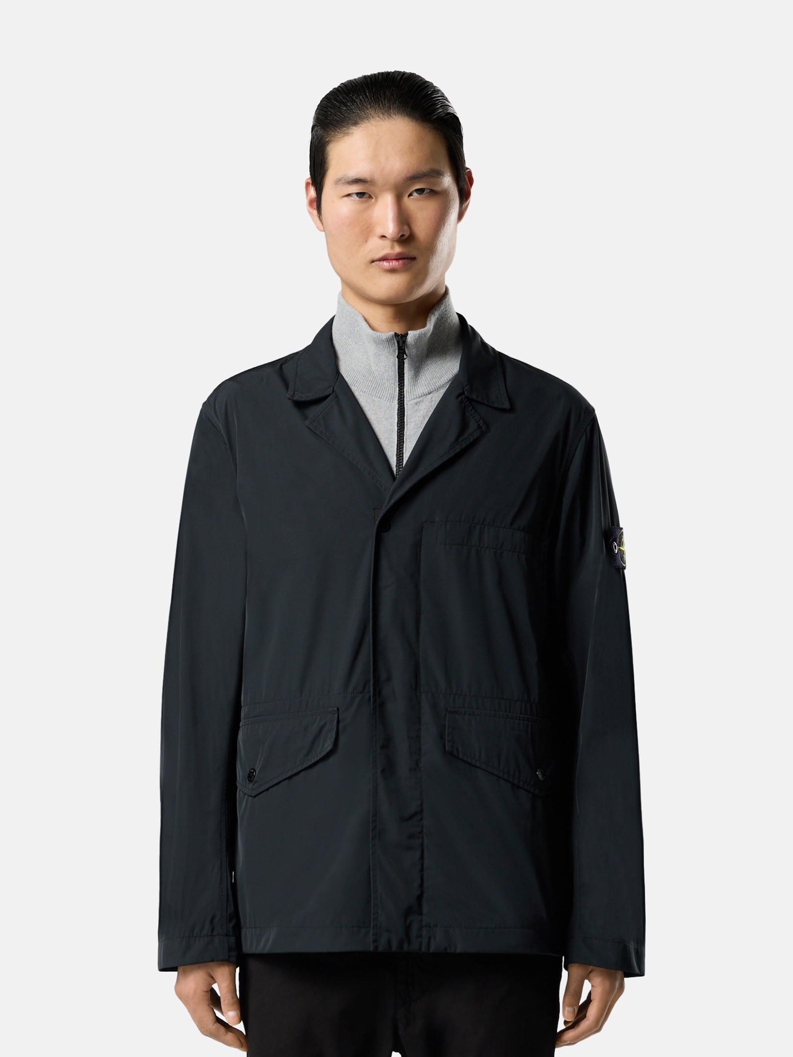 Black Utility blazer with zipper and anti-drop A100001 MICRO TWILL