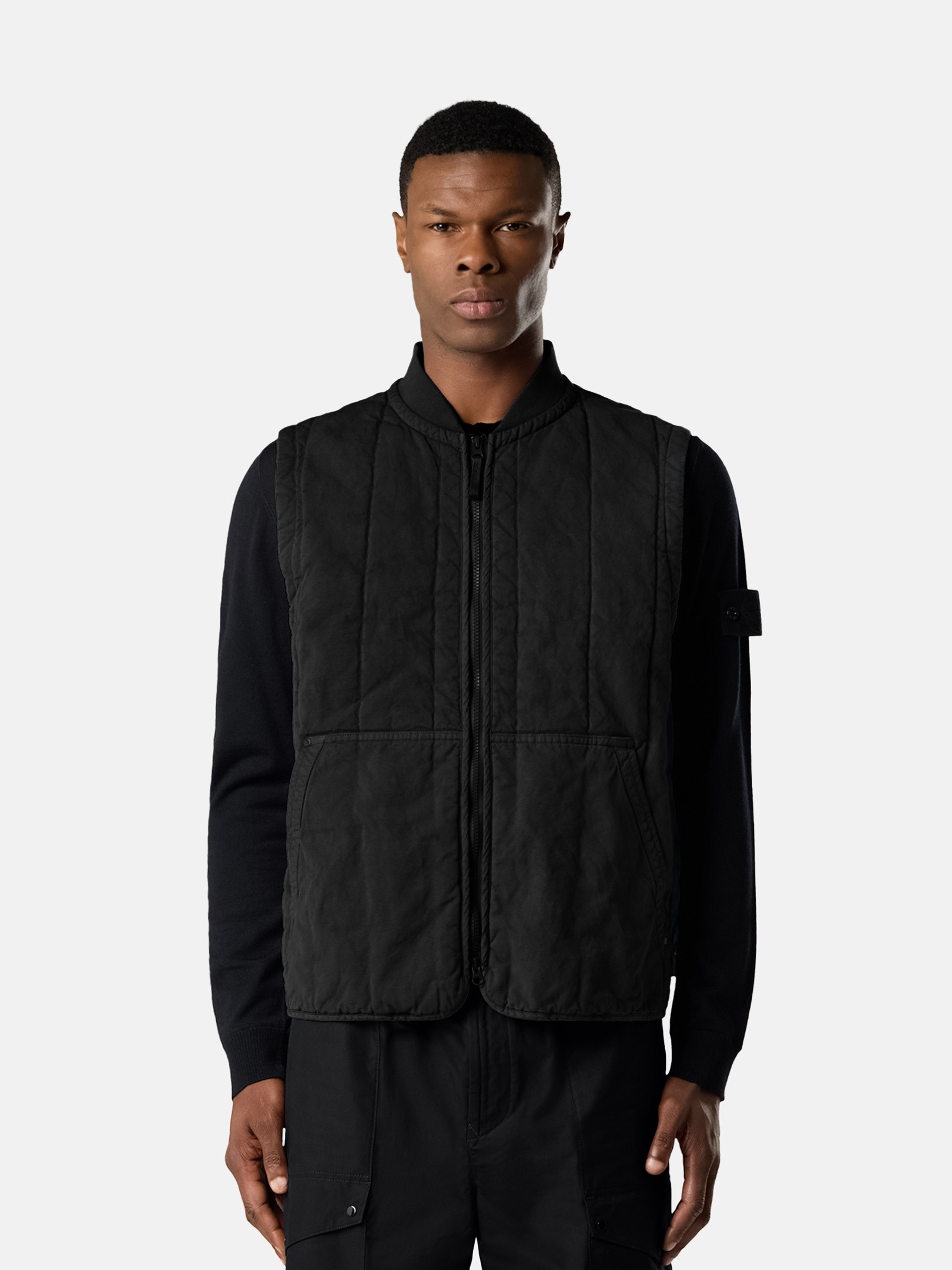 Black Padded vest with anti-drop G100004 COTTON LINEN QUILTED-TC_S