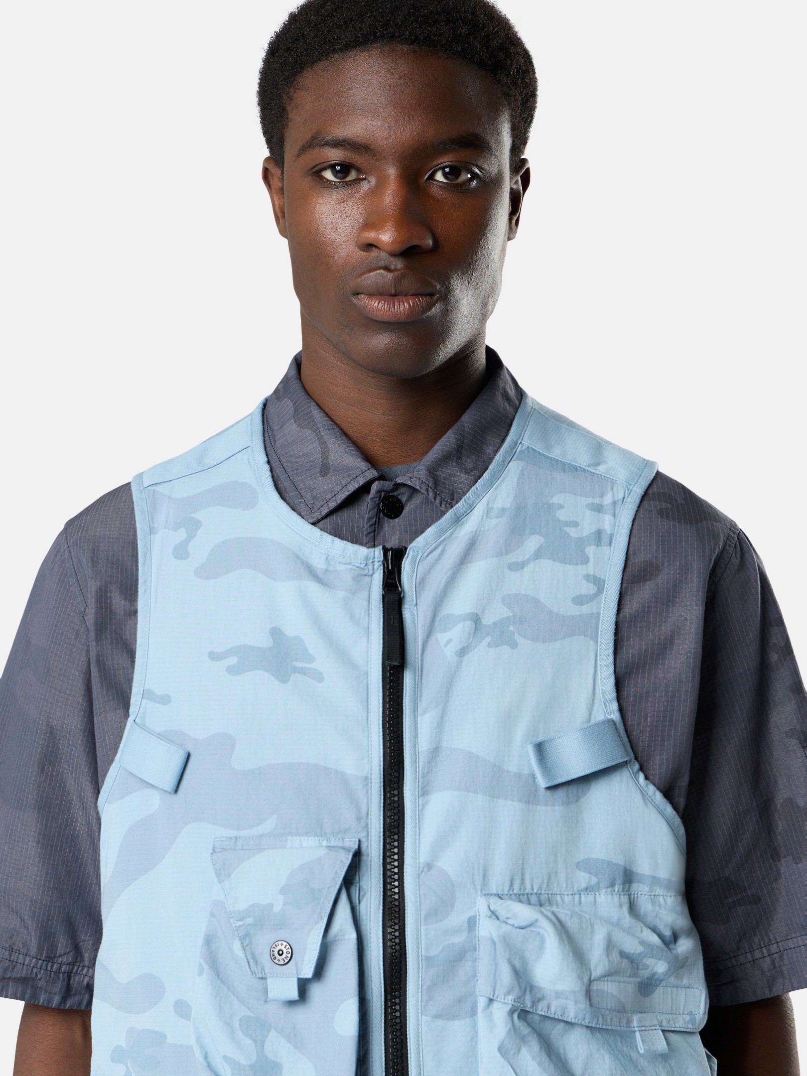 Dust Blue Utility vest with pockets and anti-drop G100006 FADED