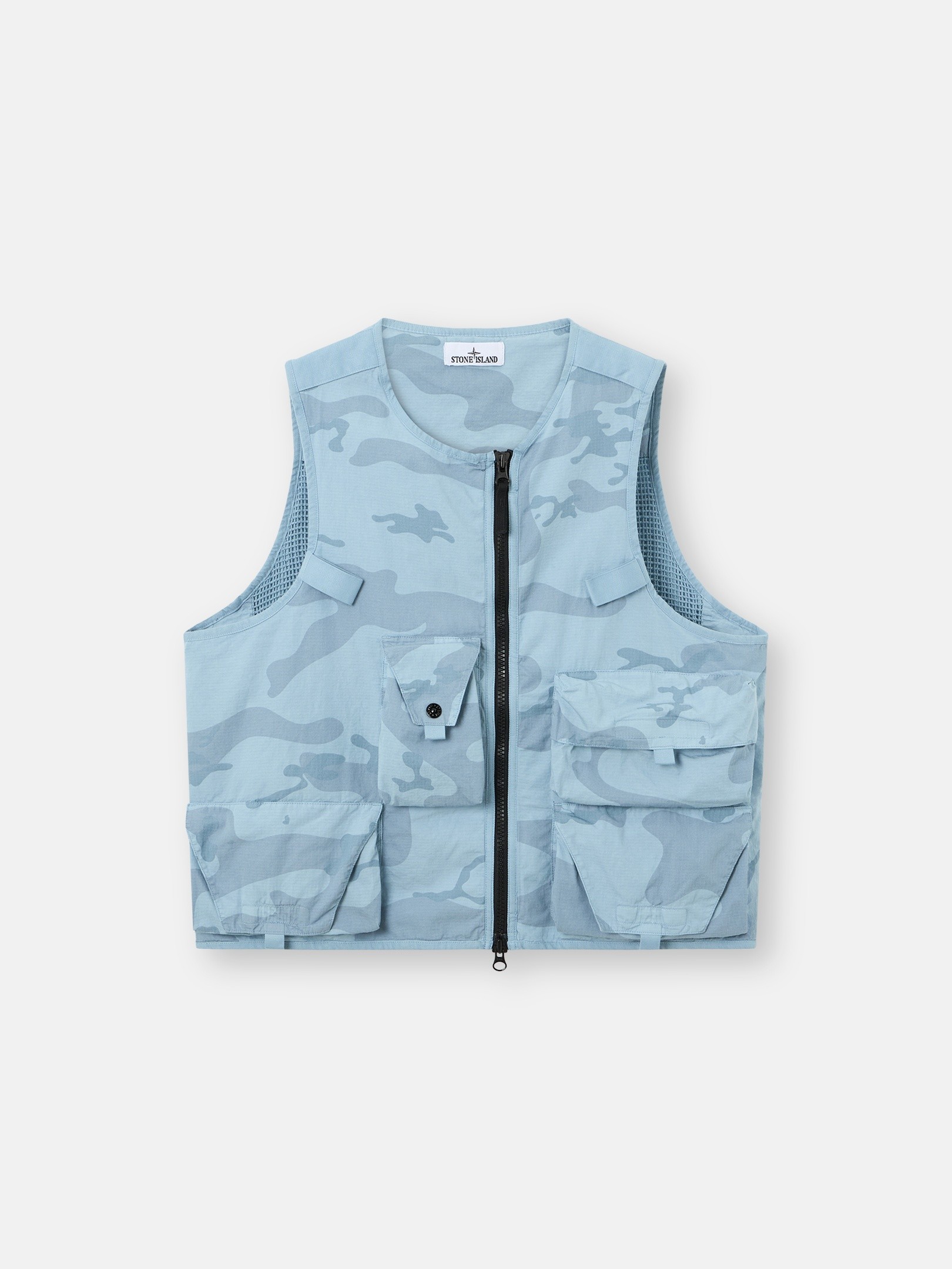 トップス STONE  Garment Dye Vest Outer Dust Blue Utility vest with pockets and anti-drop G100006 FADED