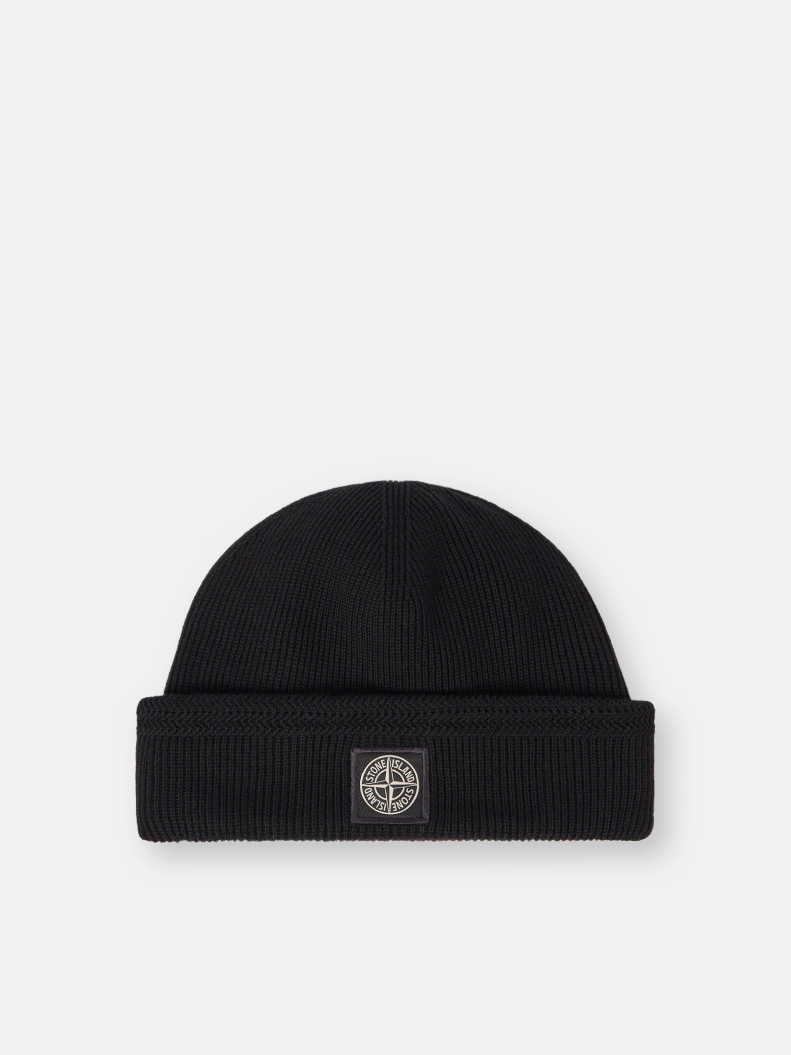 STONE  ビーニー ブラック ロゴパッチ付きメンズ入りビーニー | Stone Island