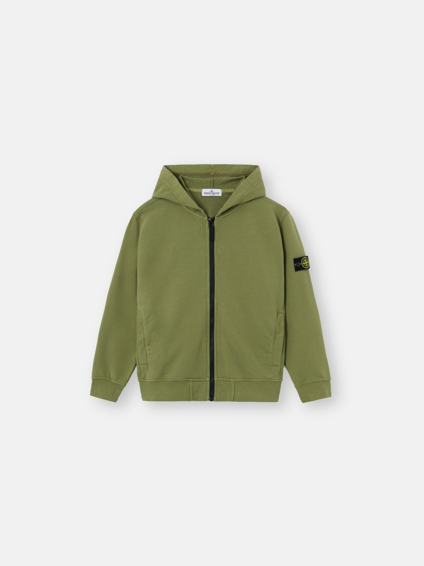 Olive Green Regular-fit hooded zip-up sweatshirt with pockets