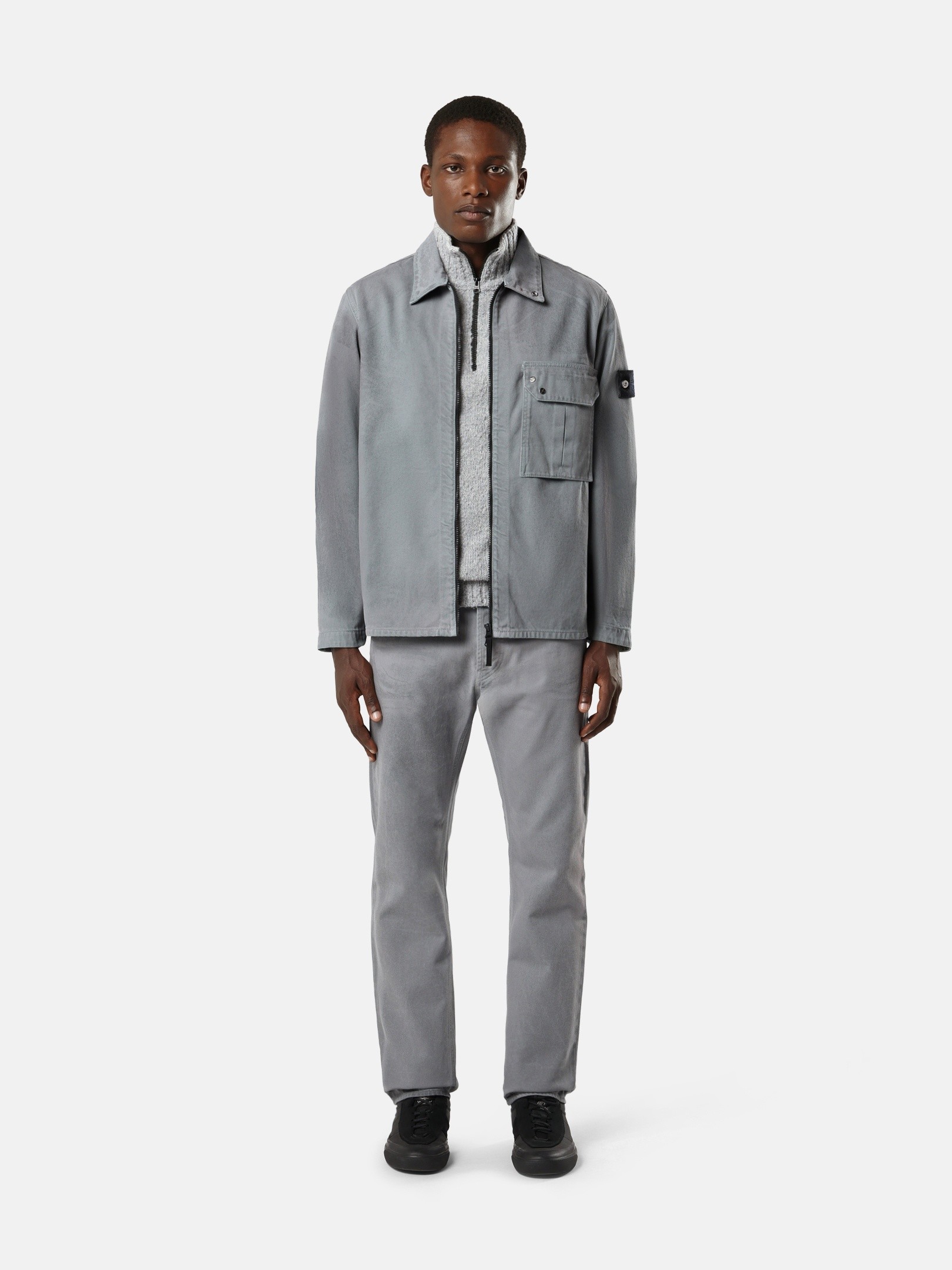 Grey Comfort-fit zip-up overshirt with reflective lamination