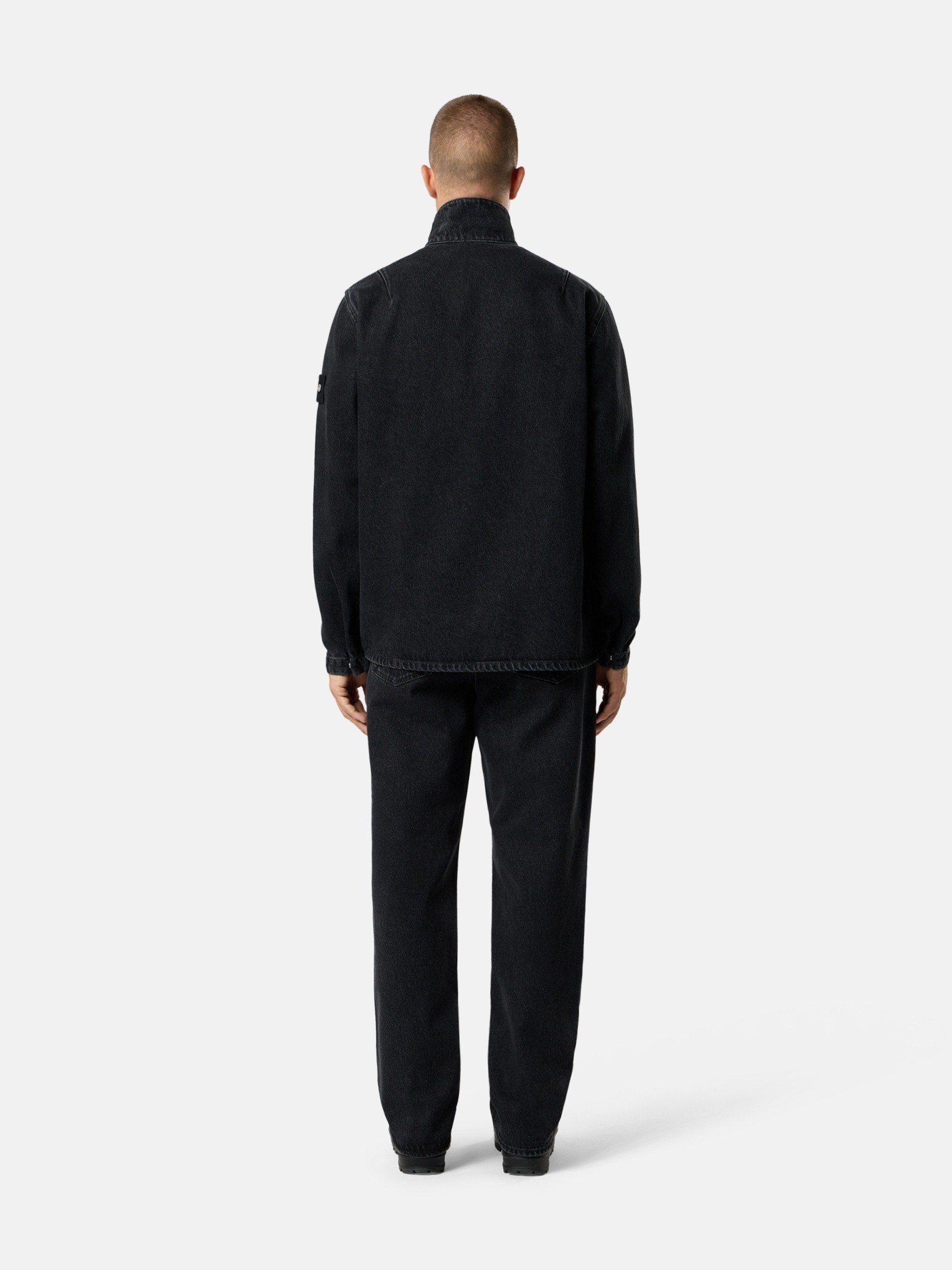 Black Medium Wash Comfort-fit zip-up overshirt with chest pocket