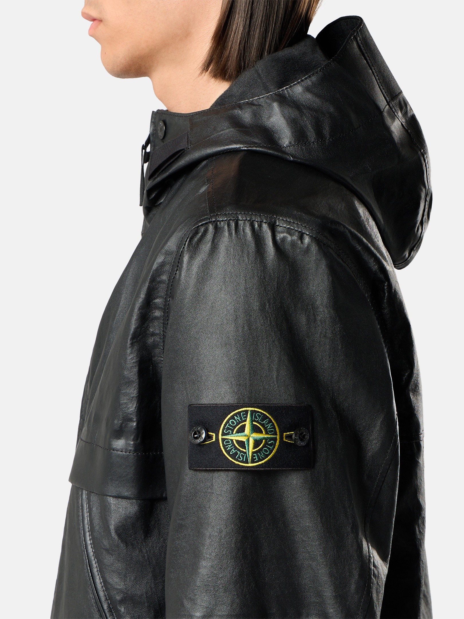 Black Hooded jacket with concealed zip pockets 0100001 LEATHER