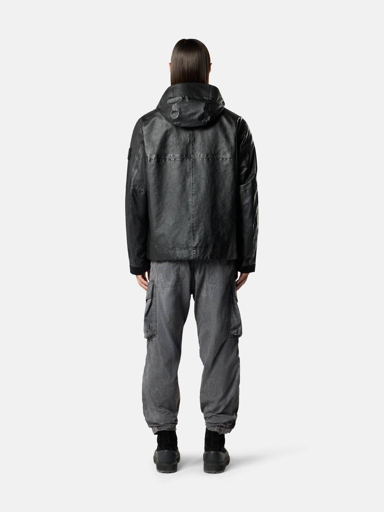 Black Hooded jacket with concealed zip pockets 0100001 LEATHER