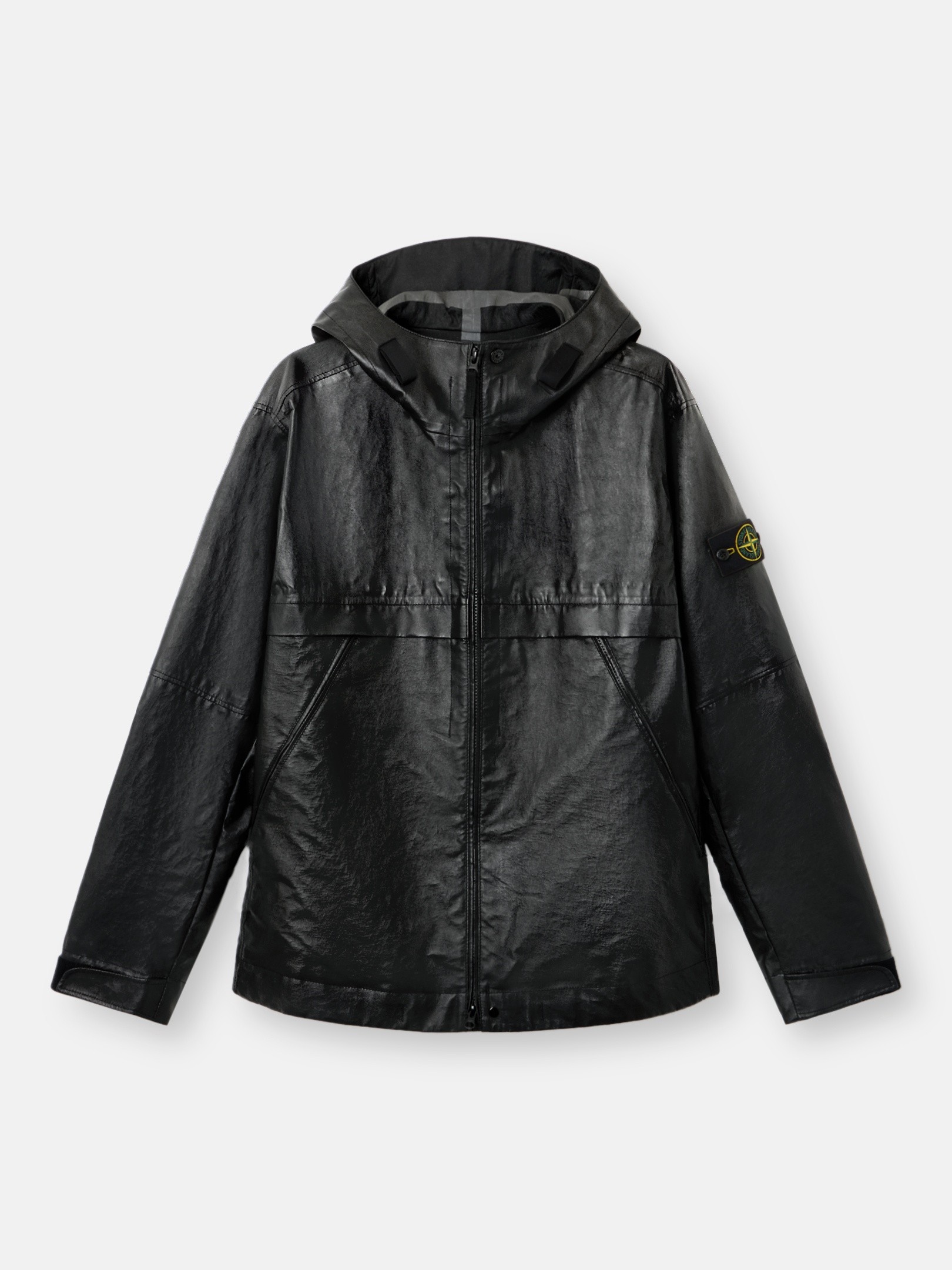 Black Hooded jacket with concealed zip pockets 0100001 LEATHER