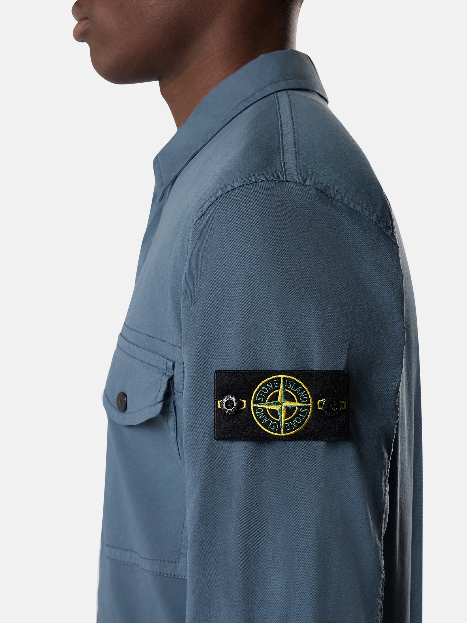 Slate Blue Regular-fit zip-up overshirt with chest pockets 1200003