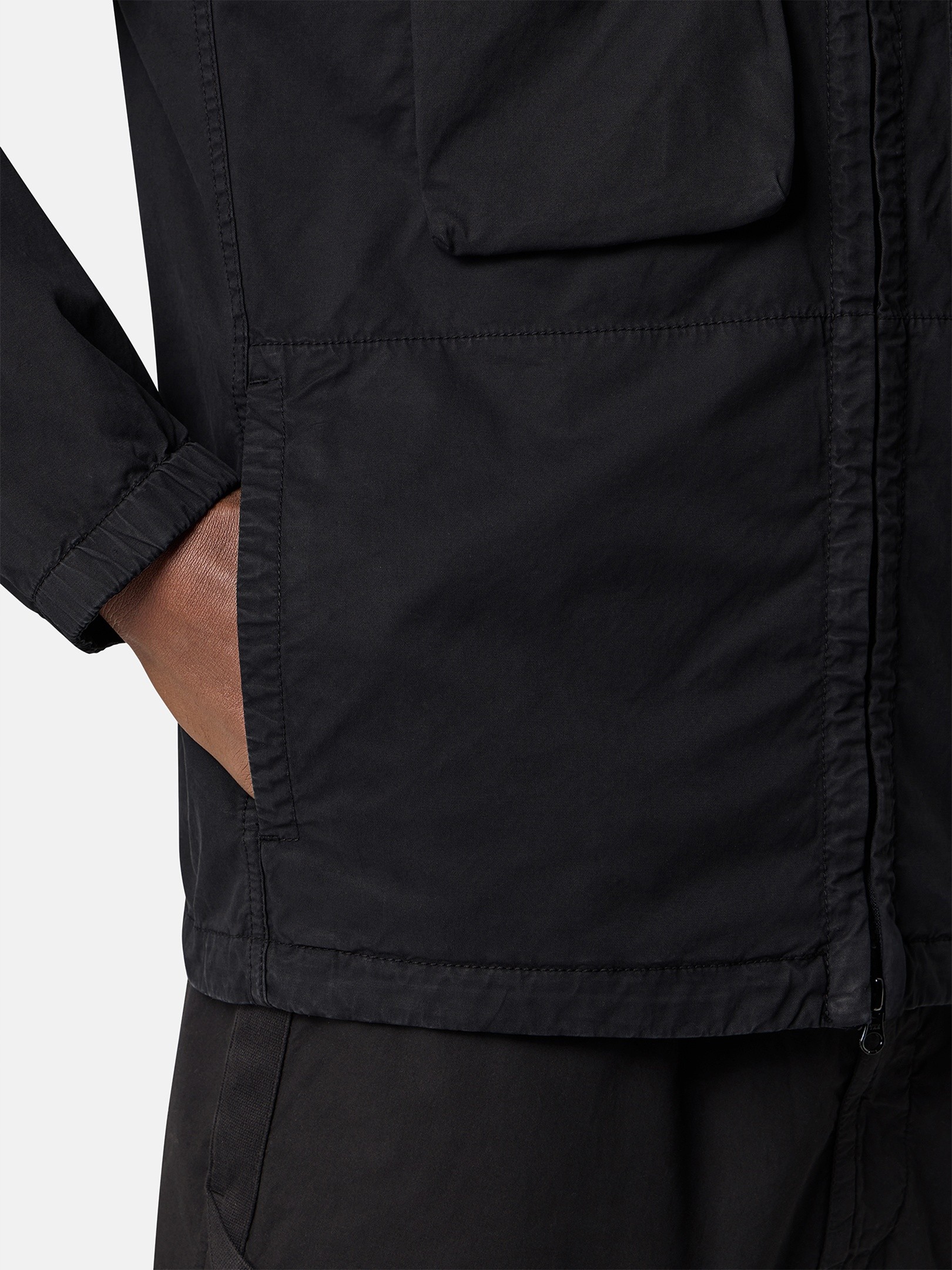 Black Comfort-fit hooded zip-up overshirt with chest pockets