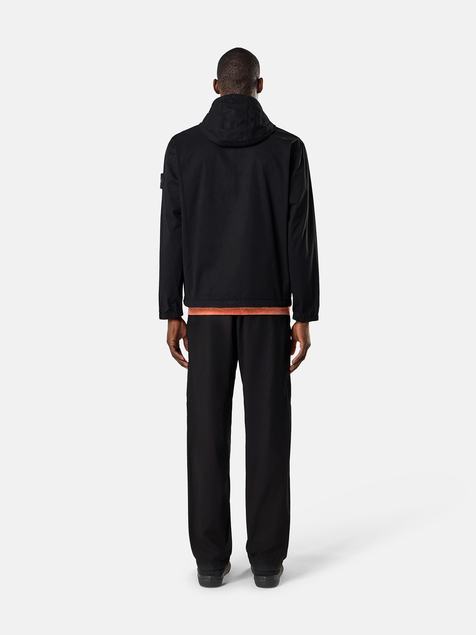 Black Comfort-fit hooded zip-up overshirt with chest pockets