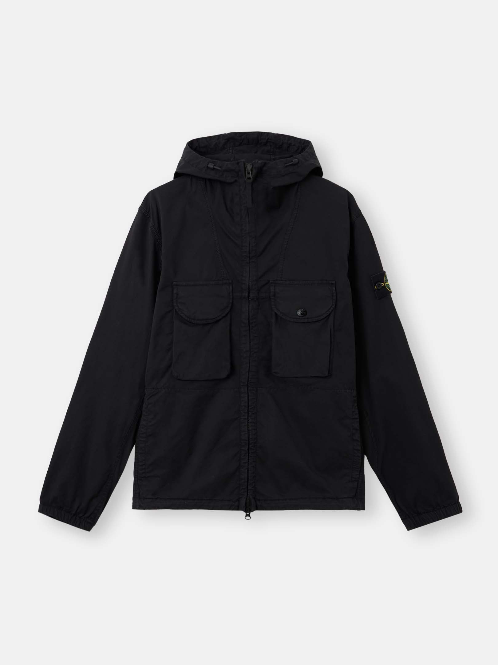 Black Comfort-fit hooded zip-up overshirt with chest pockets