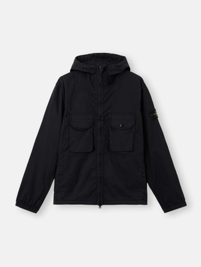 極希少 STONE  Hooded Overshirt Jacket Black Comfort-fit hooded zip-up overshirt with chest pockets