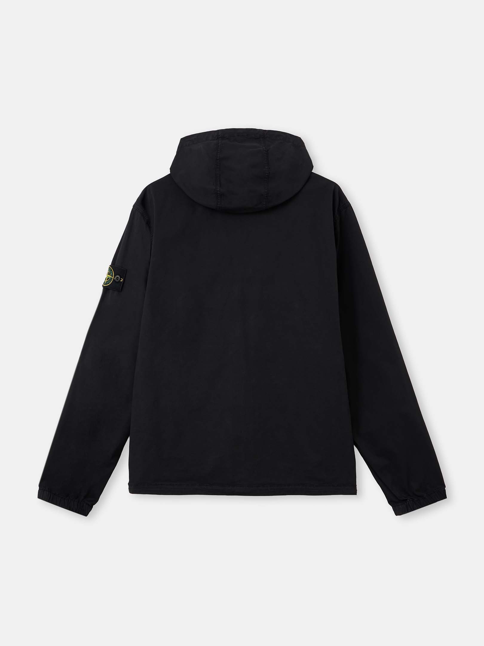 Black Comfort-fit hooded zip-up overshirt with chest pockets