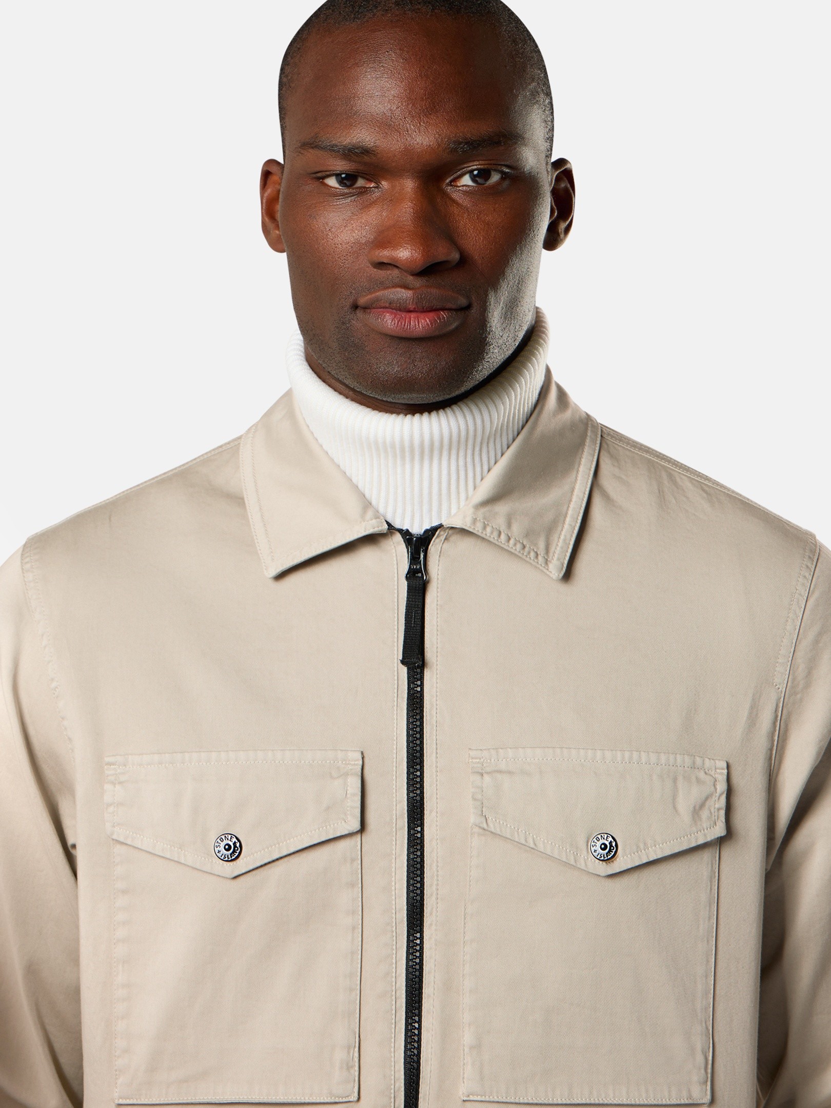 Sand Regular-fit zip-up overshirt with chest pockets 1200010