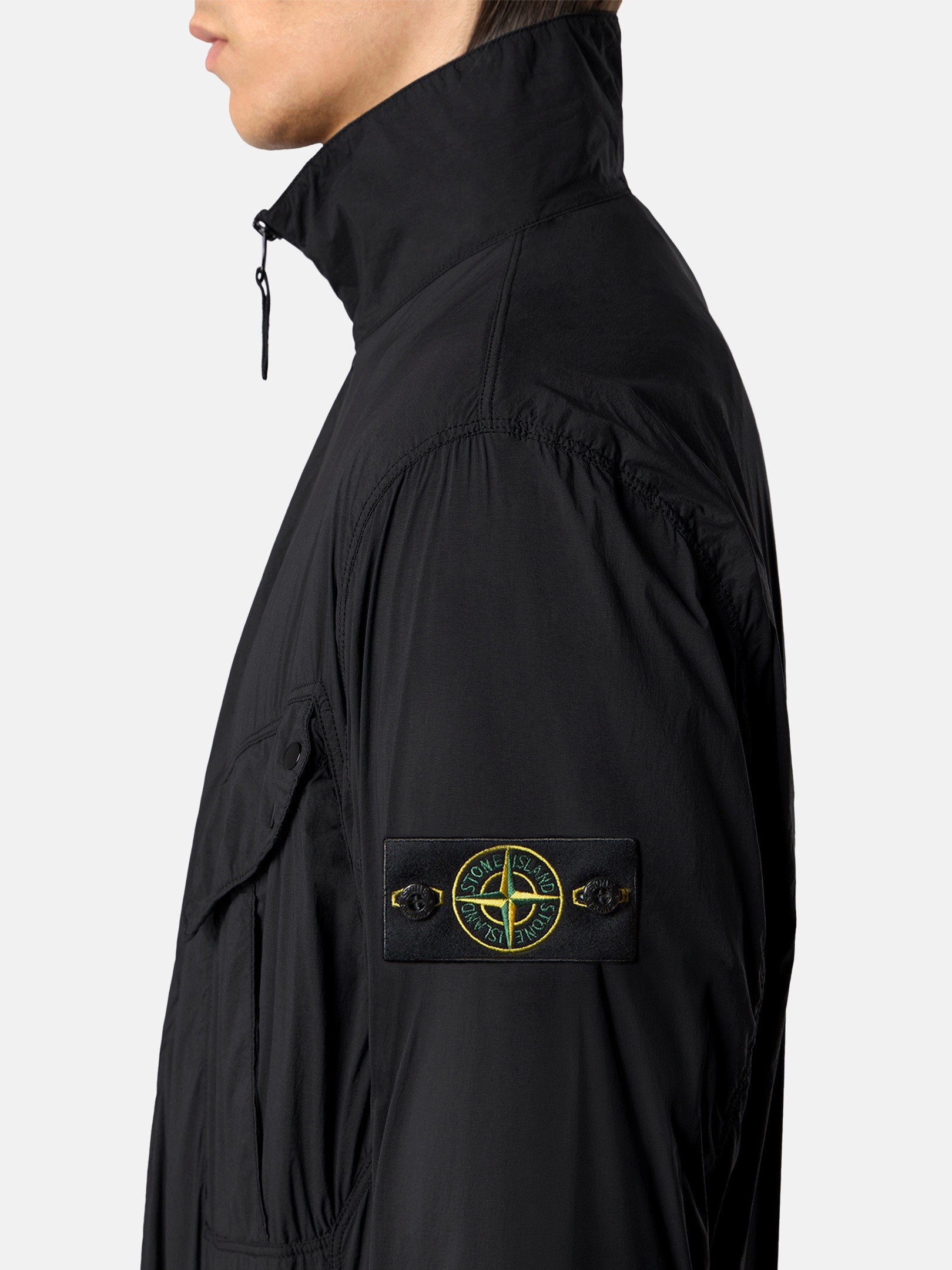 Black Comfort-fit zip-up overshirt with chest pocket 1200015