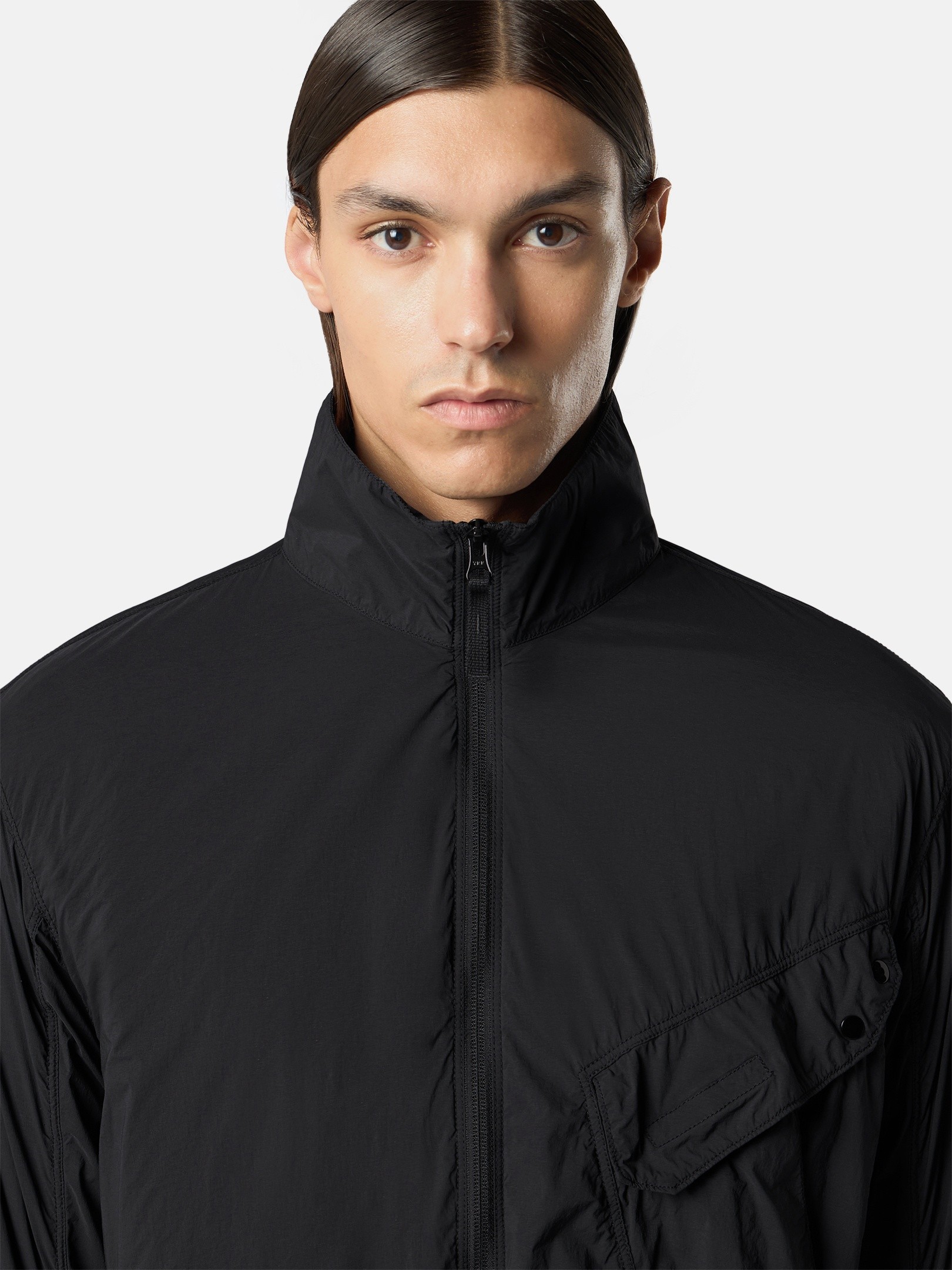 Black Comfort-fit zip-up overshirt with chest pocket 1200015