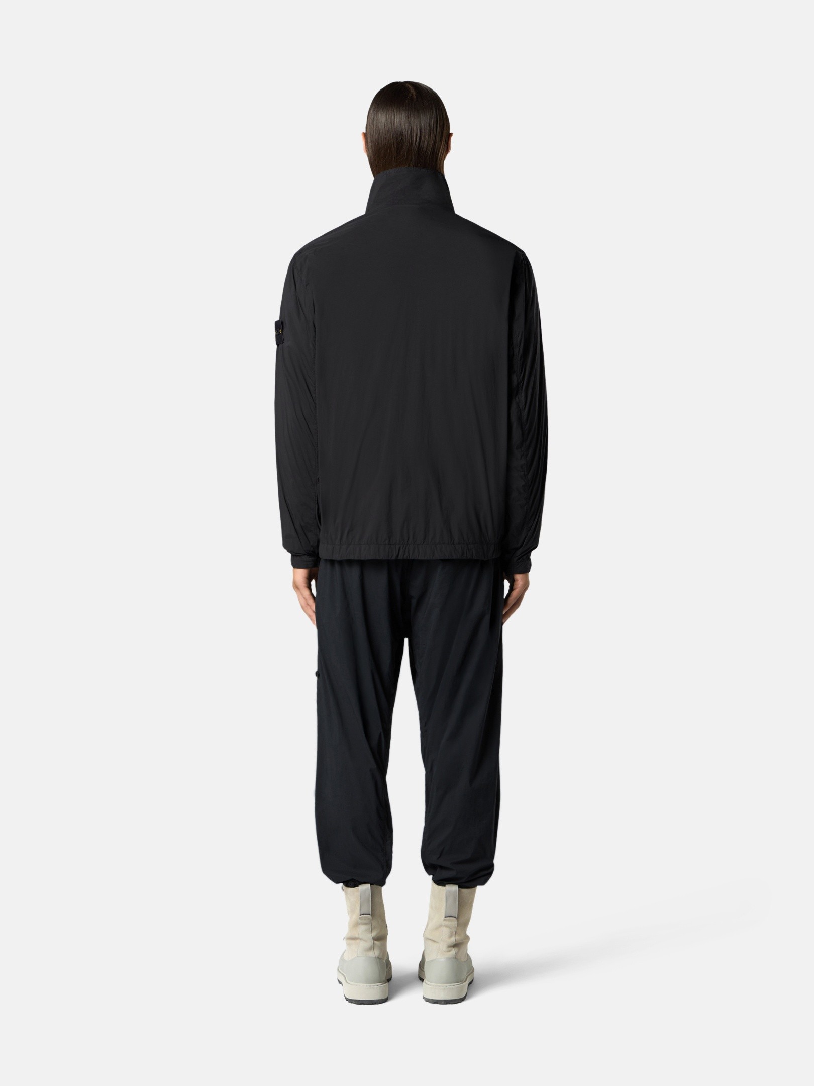 し*ゅ様 正規 STONE  Stretch-TC Overshir Black Comfort-fit zip-up overshirt with chest pocket 1200015