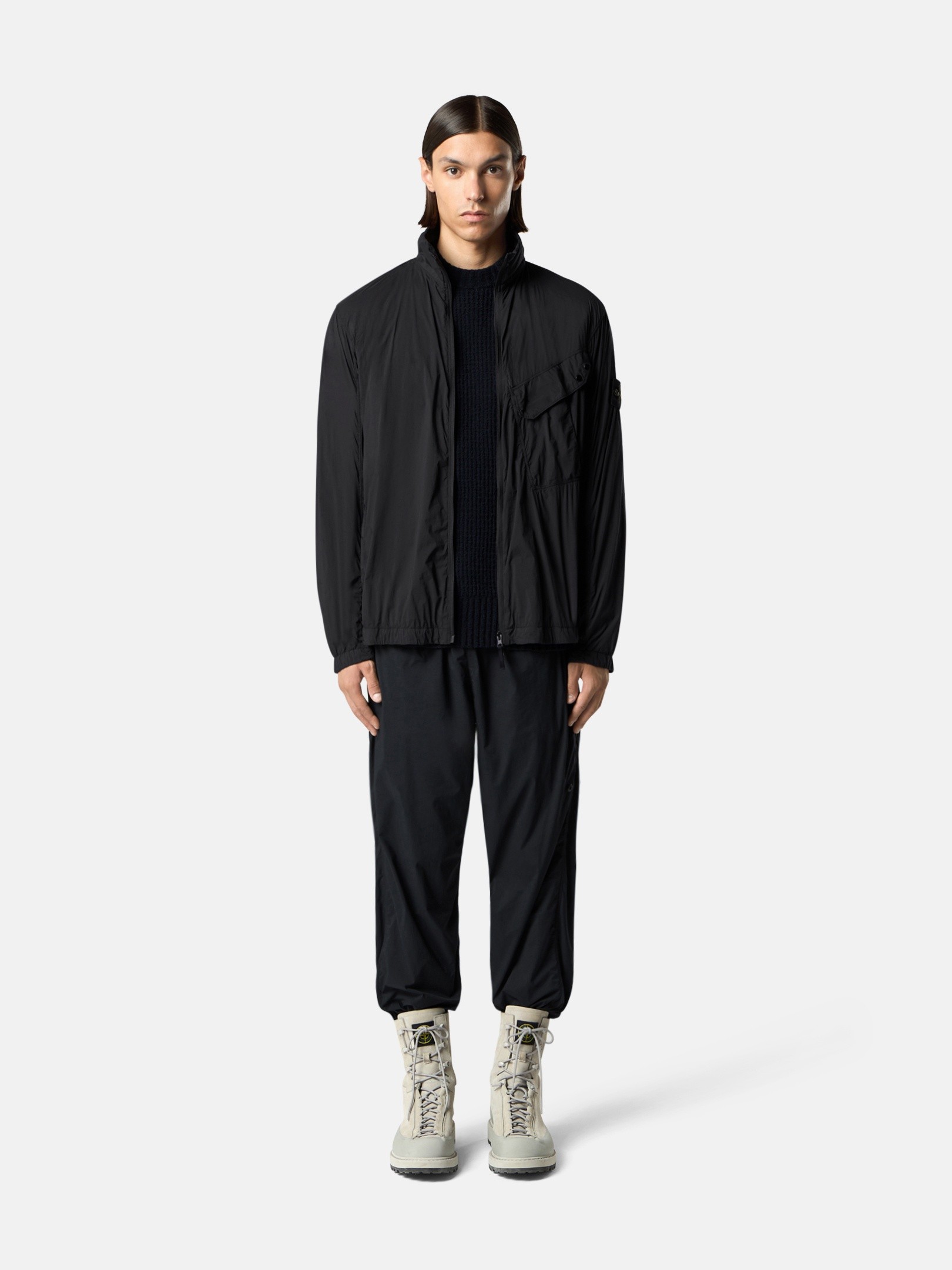 Black Comfort-fit zip-up overshirt with chest pocket 1200015