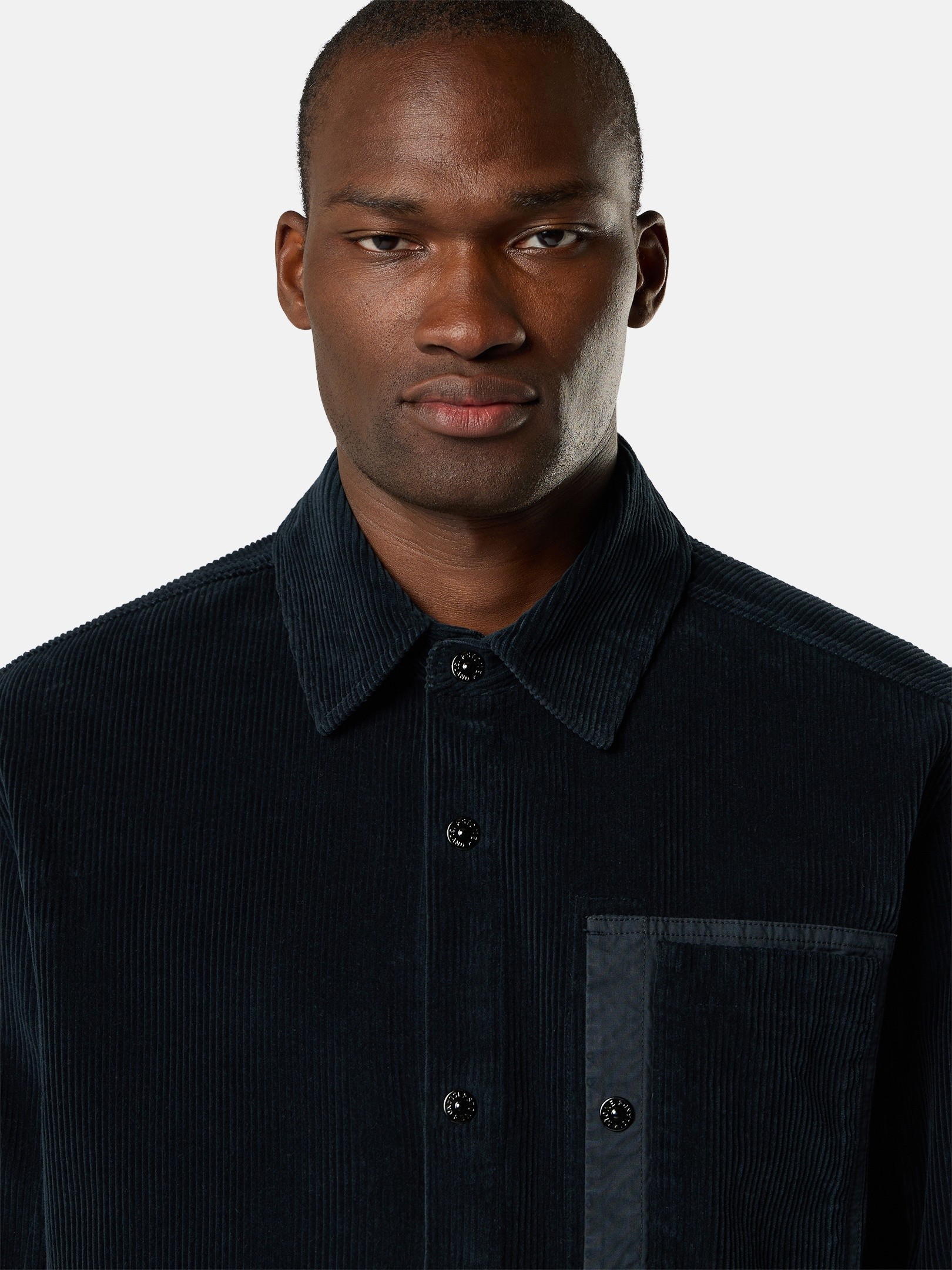Navy Blue Comfort-fit snap-front overshirt with chest pocket