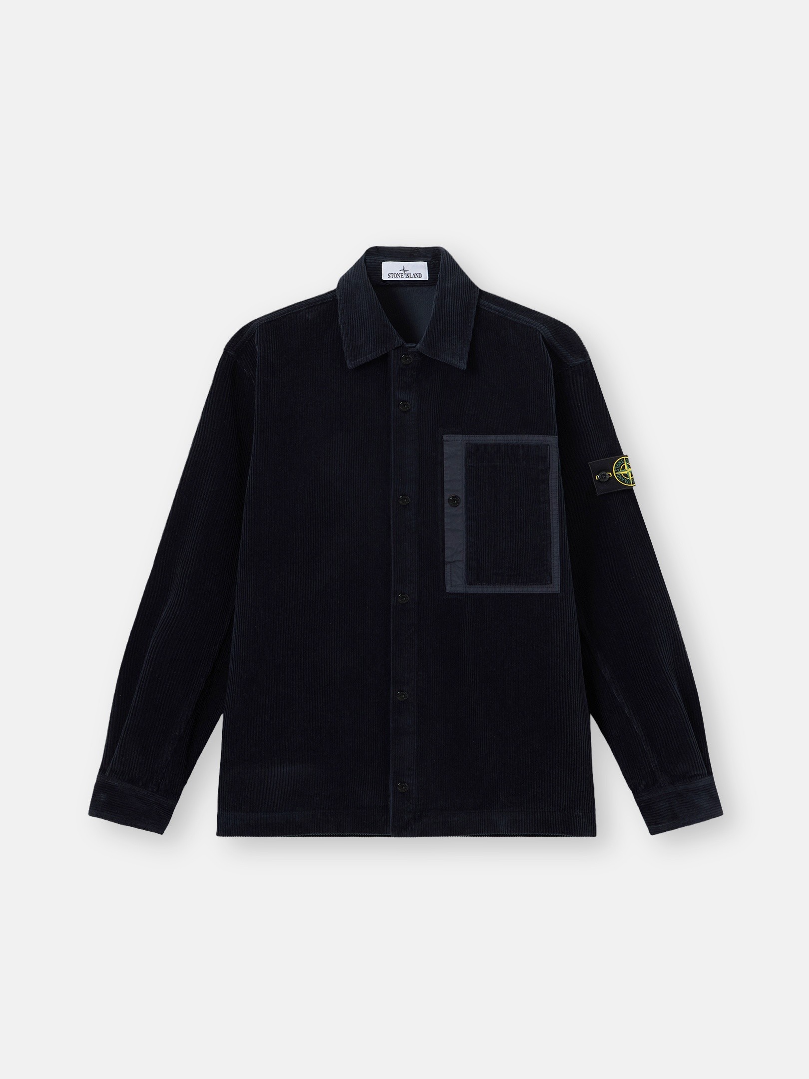 Navy Blue Comfort-fit snap-front overshirt with chest pocket
