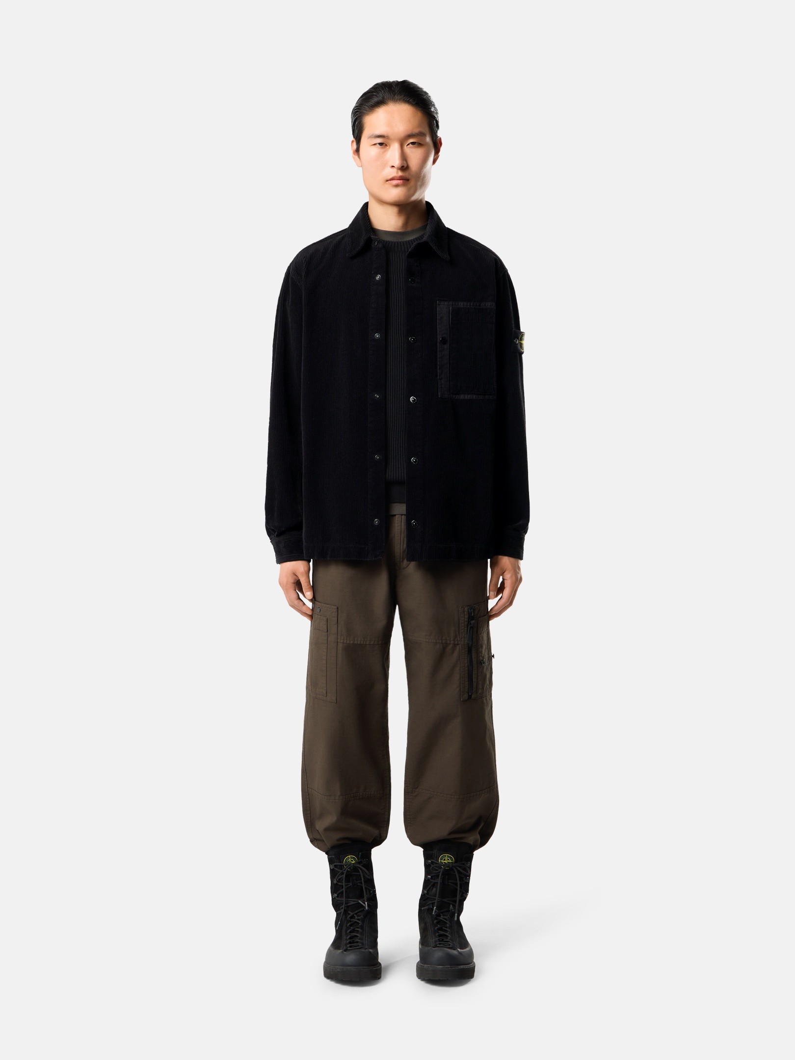 Black Comfort-fit snap-front overshirt with chest pocket 1200016