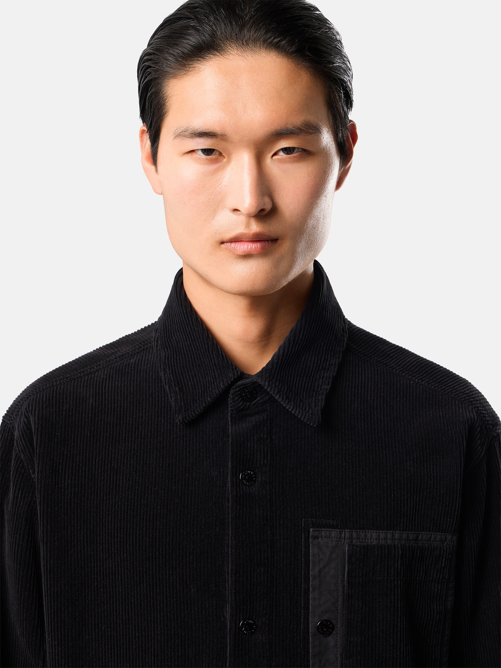 Black Comfort-fit snap-front overshirt with chest pocket 1200016